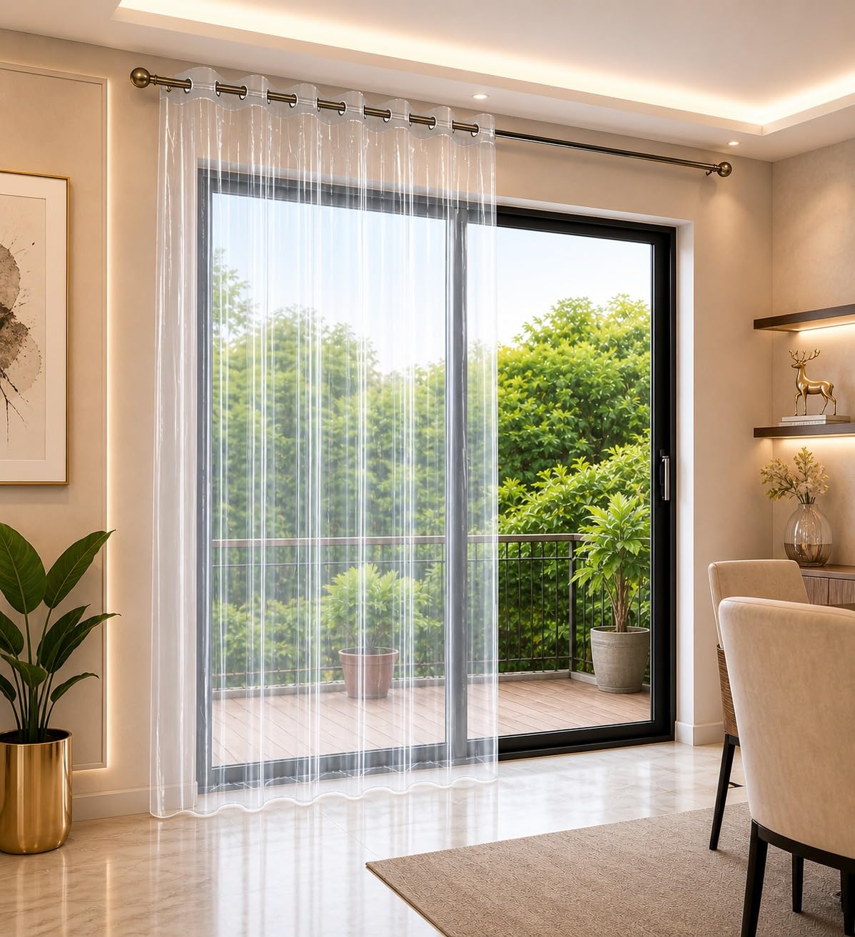 7 ft Solid Transparent AC Curtain | Waterproof Heavy-Duty 0.15 mm | Dust Wind Rain Protection, Mold & Mildew Resistant | All Season Use for Door, Window & Bathroom (Pack of 1)-image-1