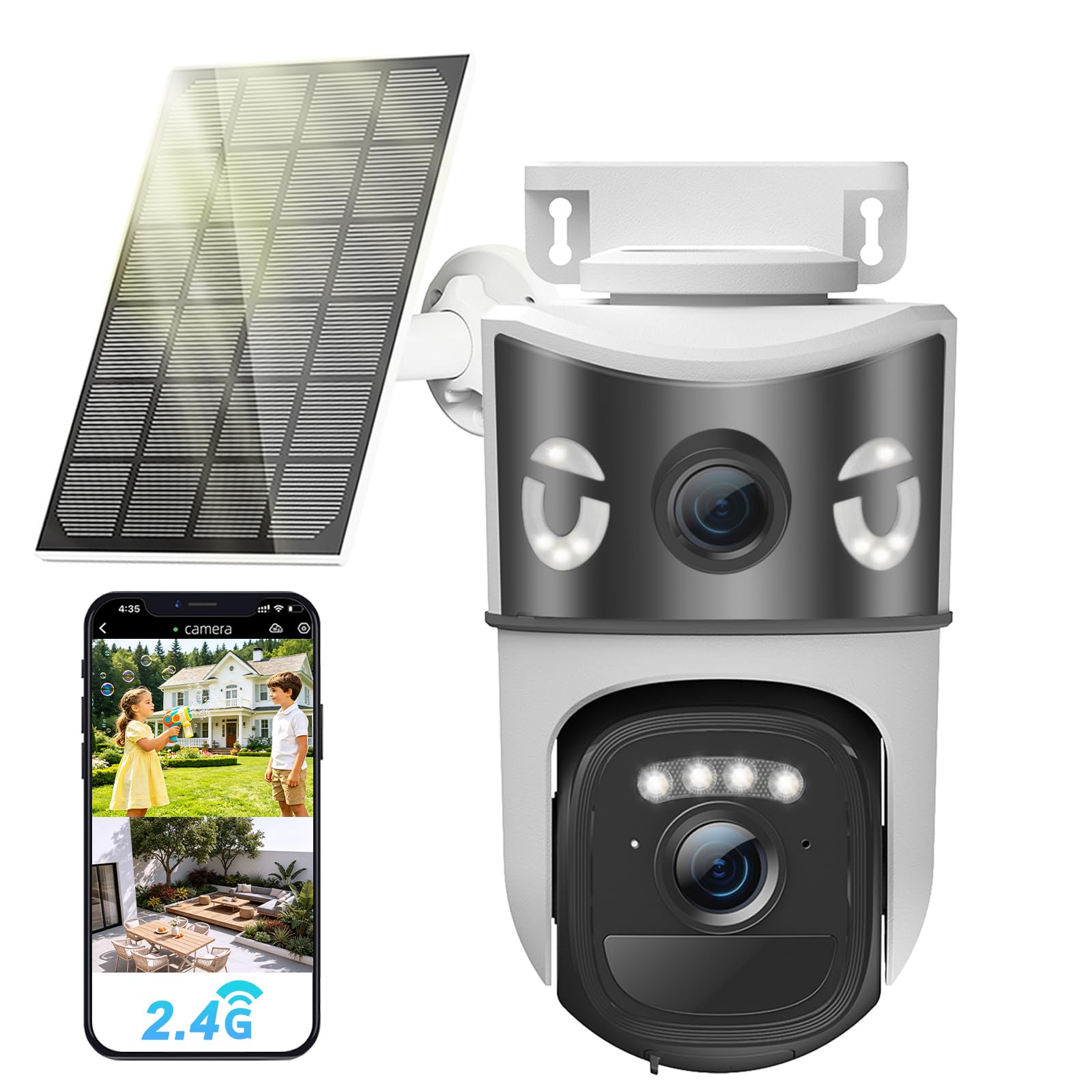 2K Camara Vigilancia WiFi Exterior con Panel Solar,Cámara Solar con Panel,Visión Nocturna Color,PTZ,Audio bidireccional