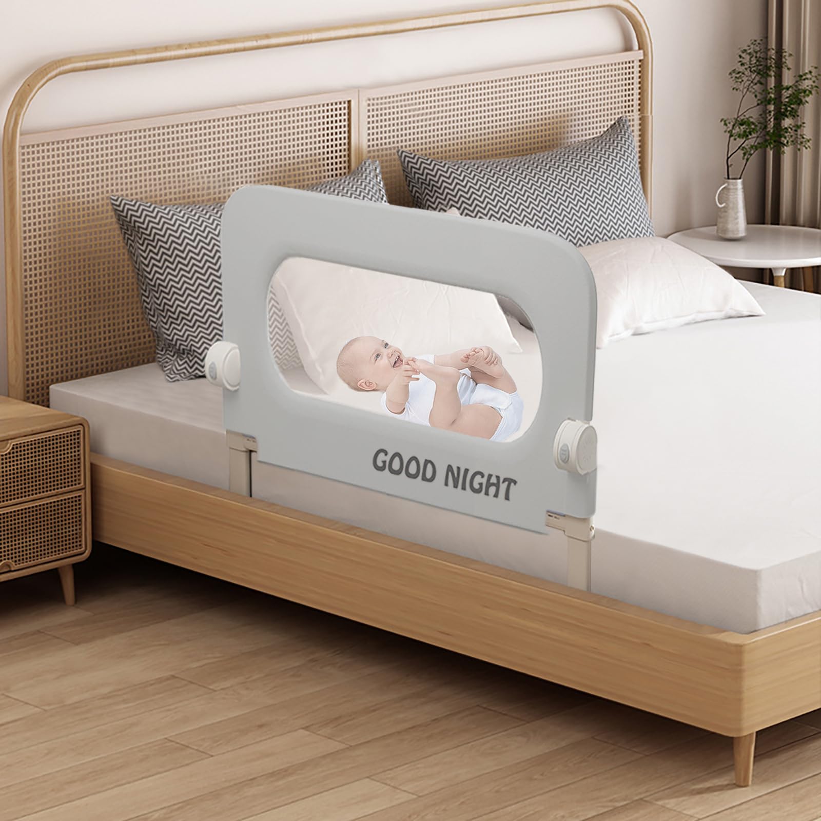 Barrière De Lit Pour Enfant - Lot De 2, Gris Lin - Protection Anti-chute Réglable (40-60 Cm), Facile à Installer - Pour Lits Simples/doubles