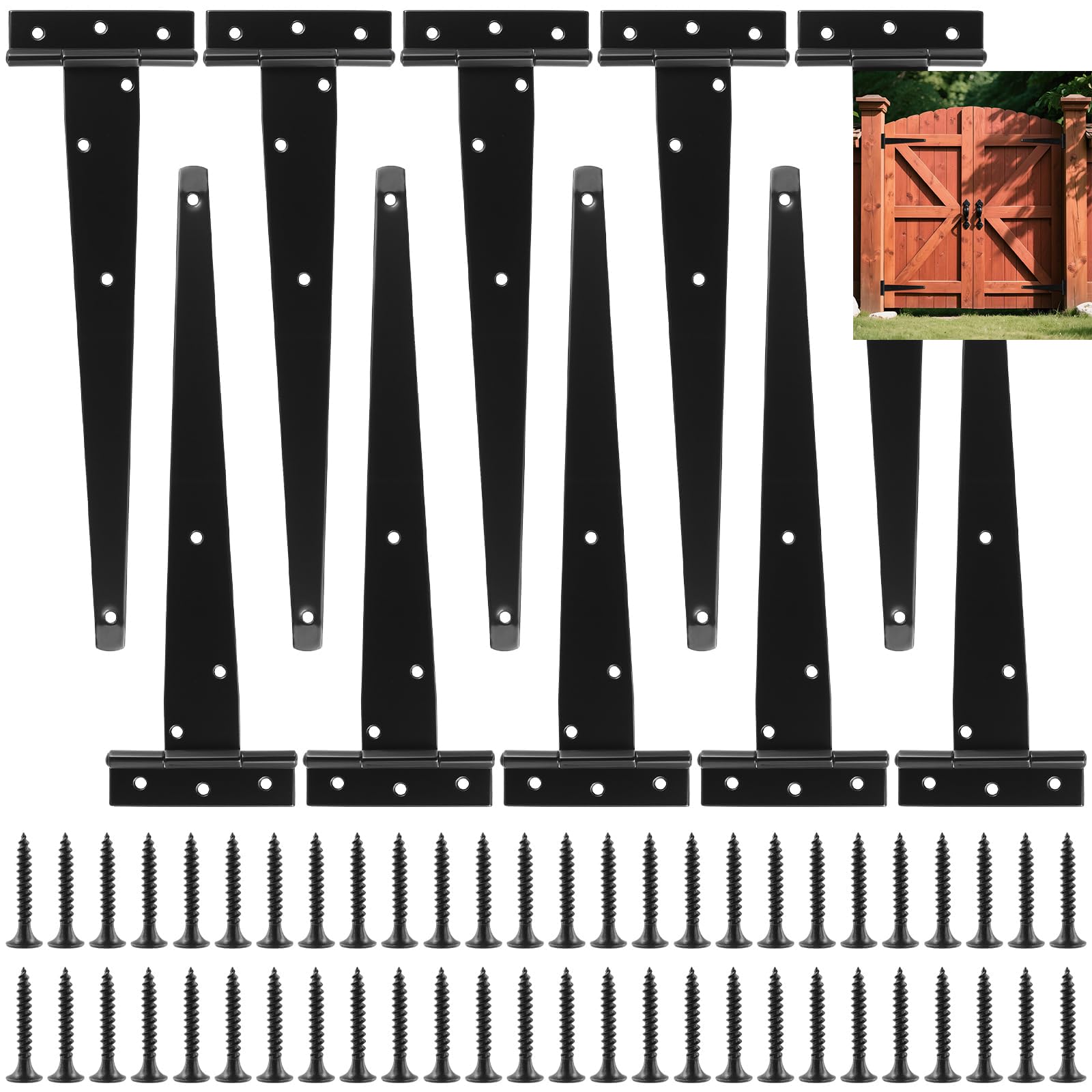 SOUJAP 10 PCS 300mm Black T Hinges, 12 Inch/30cm Shed Door Gate Hinges with Screw for Garden, Barn, Wooden Doors