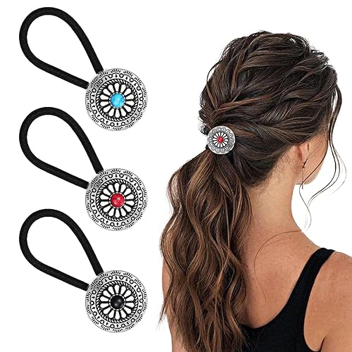3Pcs Western Ponytail Holders, Metal Boho Hair Ties, Vintage Ponytail