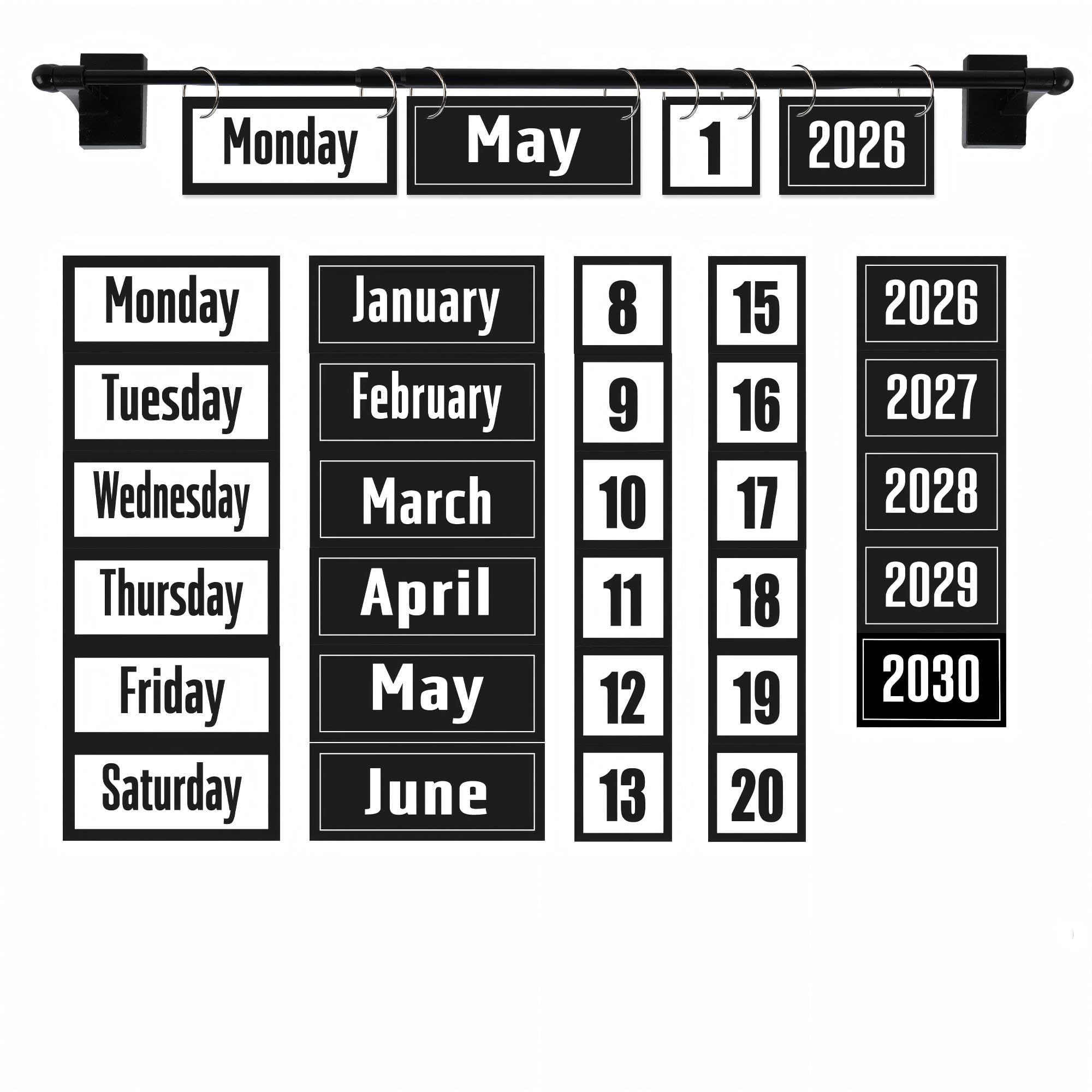 Magnetic Flip Calendar Classroom, Adjustable Rod for Whiteboard