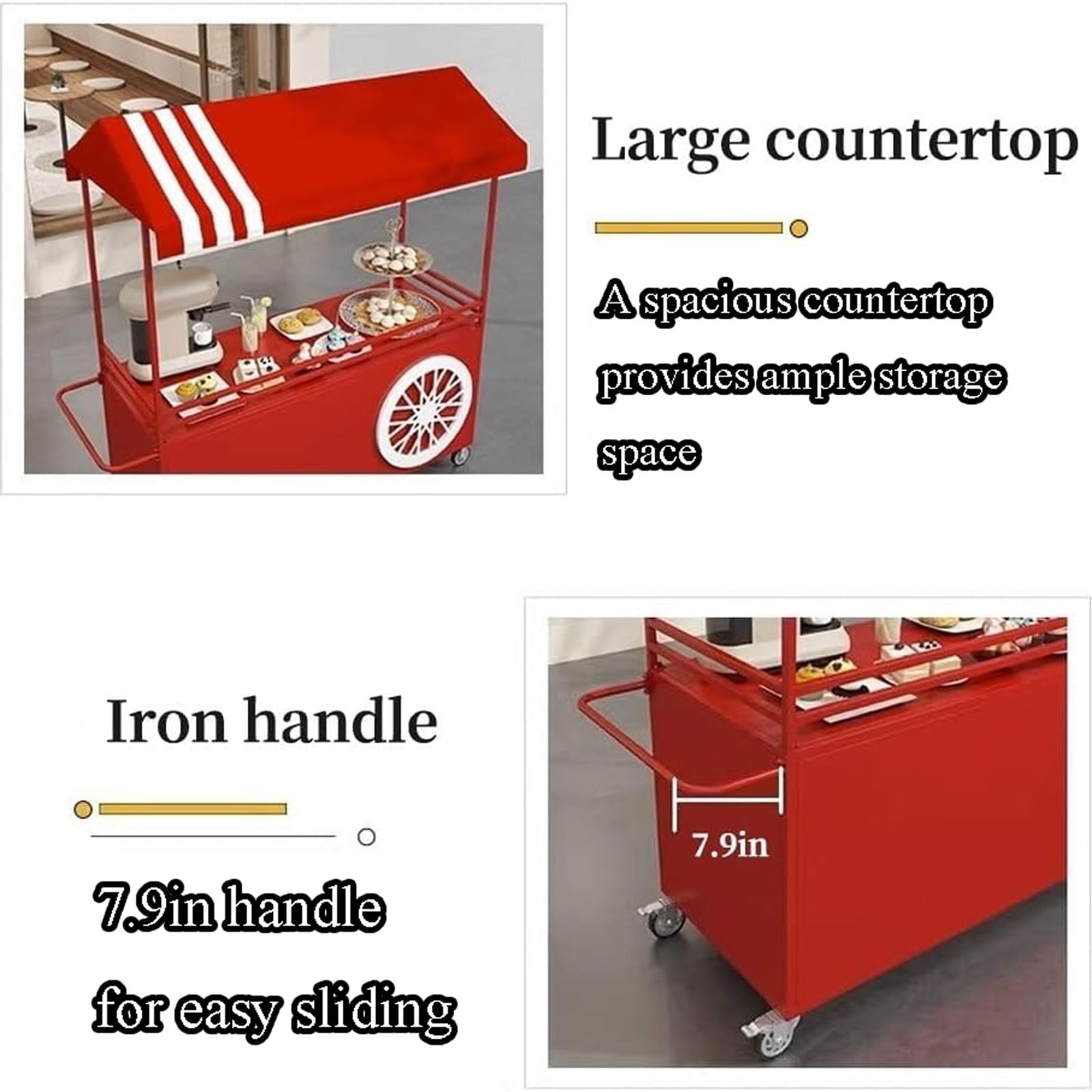 Carrello venditori ambulanti con tettoia bancarella mobile ruote bloccabili carretto salumi ferro esterno 100cm