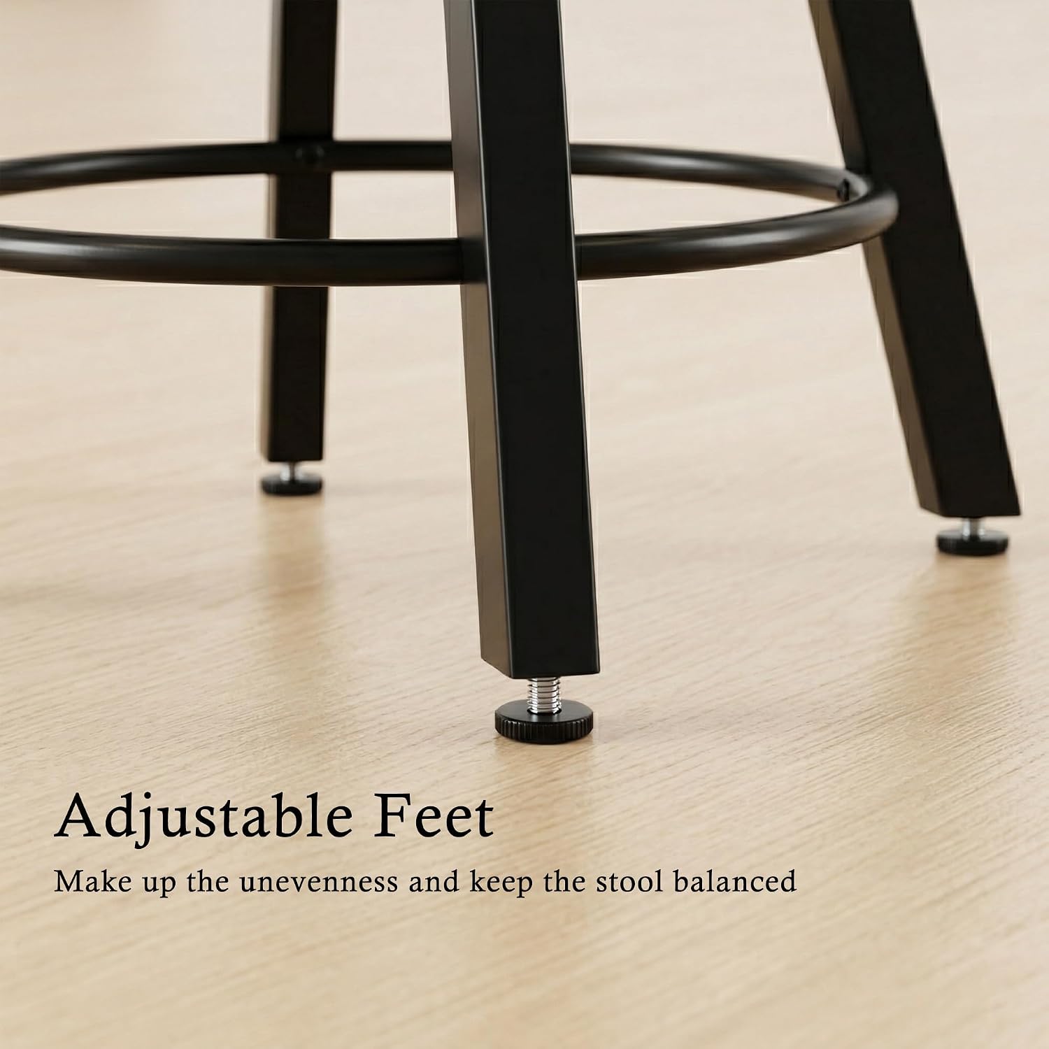 Counter Height Bar Stools Set of 2, 26" Mid-Century Swivel Bar Stool with Metal Base for Kitchen Island, Rivet Armless Faux PU Leather Barstool with High Back and Large Thick Cushion, Coffee