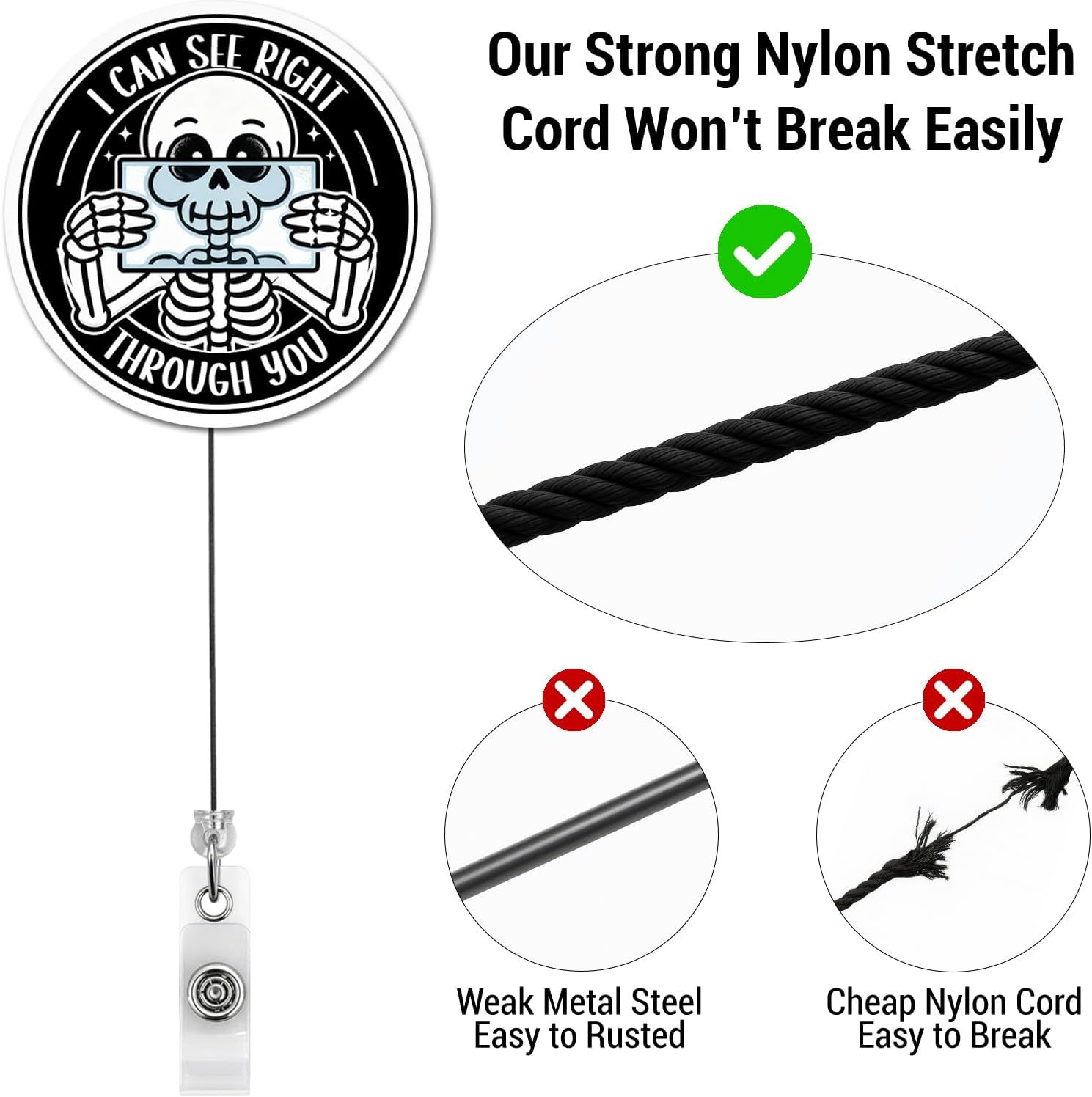 Skeleton X-Ray Badge Reel, I Can See Right Through You Badge Holder Retractable, Funny Gifts for Radiologist Doctor Nurse Radiology Student X-Ray Tech Rad Tech - Image 3