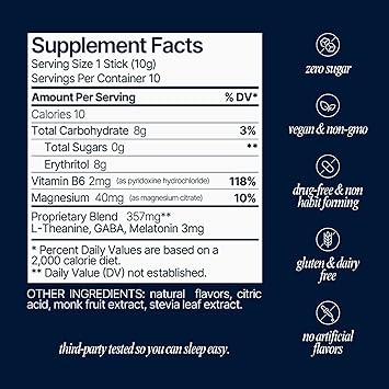 Som Sleep, Calm Sleep Aid Powder Drink Mix, 3mg Melatonin, Magnesium, Vitamin B6, L-Theanine & GABA Vegan, Zero Sugar, Keto Friendly Cherry, 30-Pack