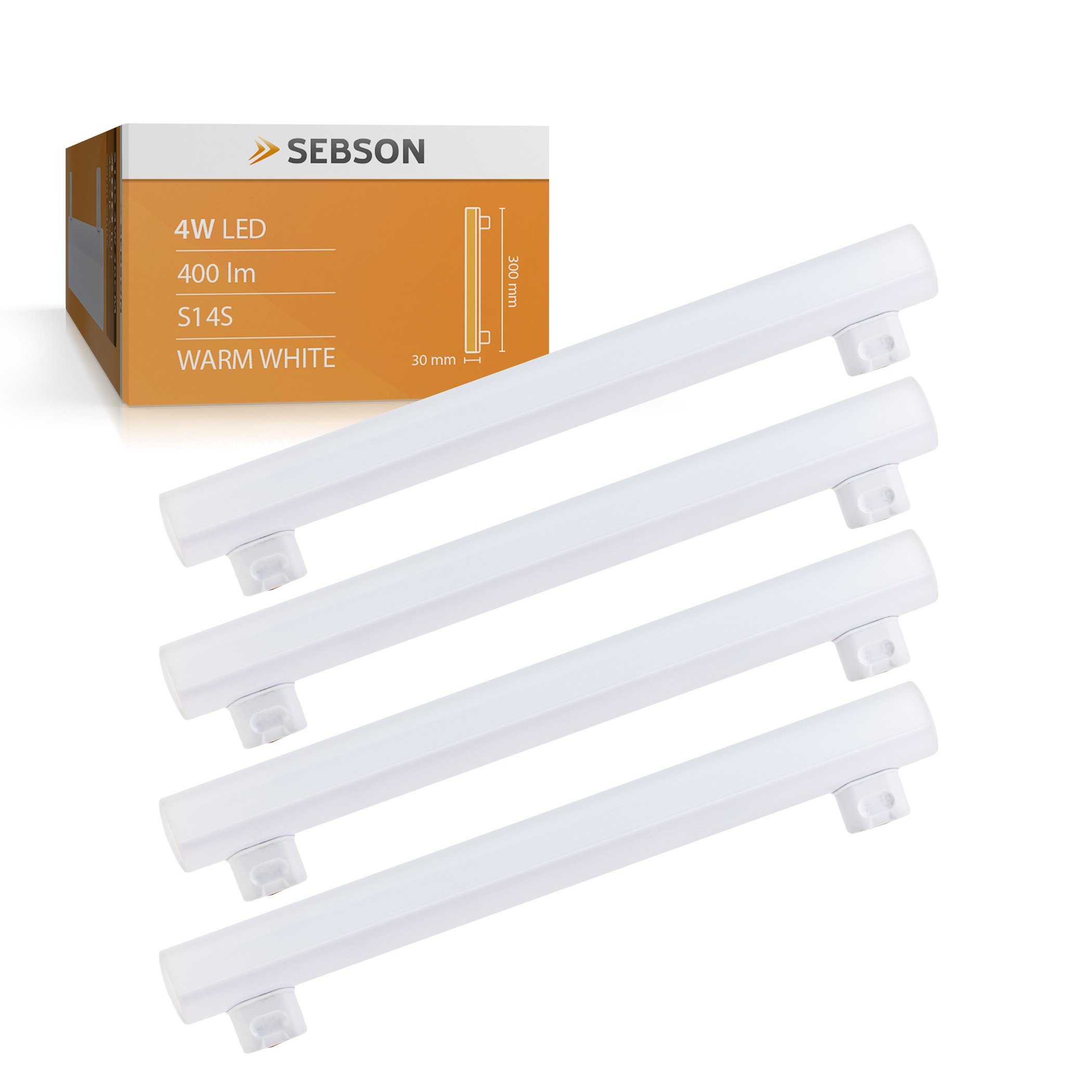 SEBSON Lampada LED S14S 30cm 4W - Set da 4-400lm, Bianco Caldo 3000K