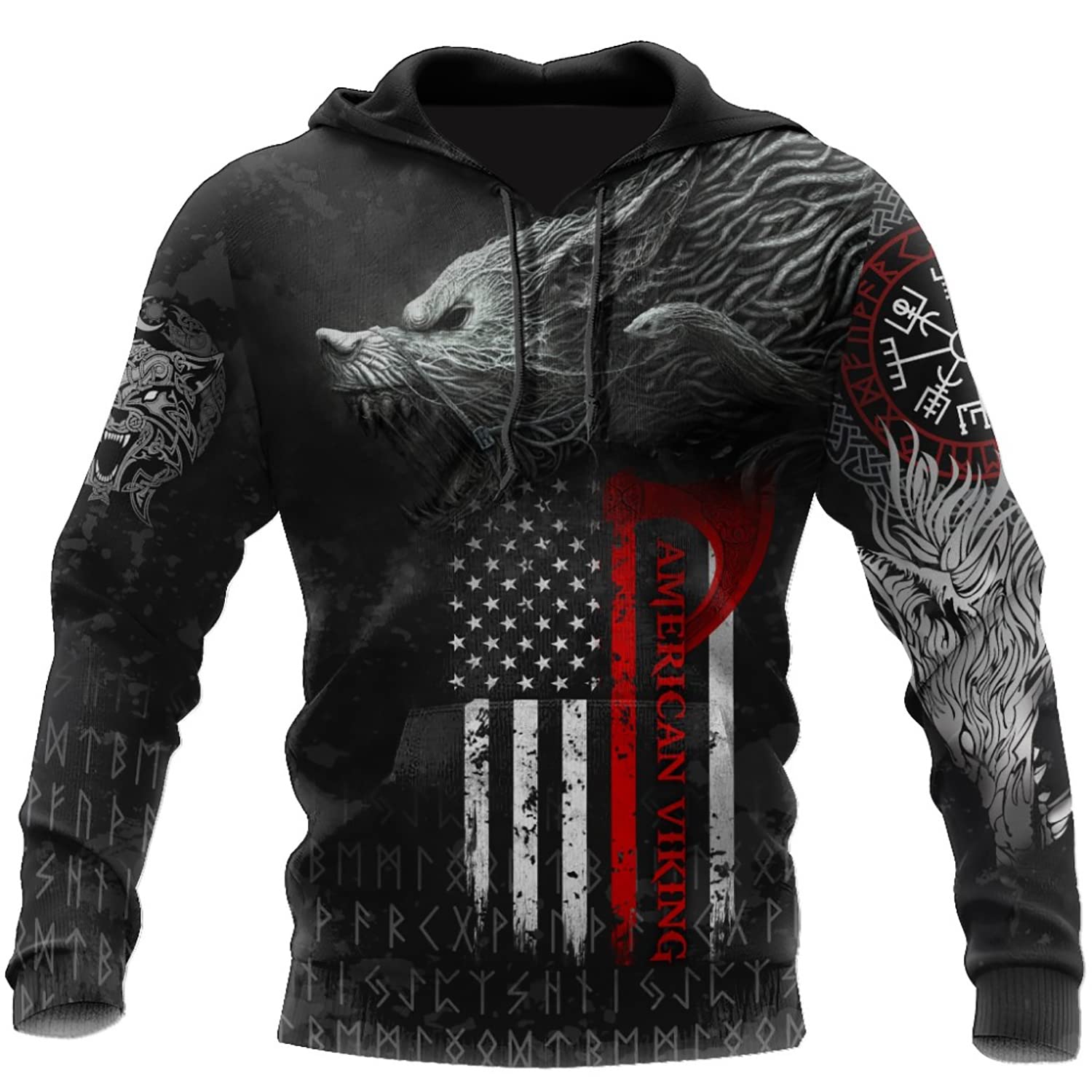 Nordic Fenrir Wolf 3D Print Zip Hoodie - Viking Tattoo Style Pullover, Harajuku Loose Fit Coat - View #2