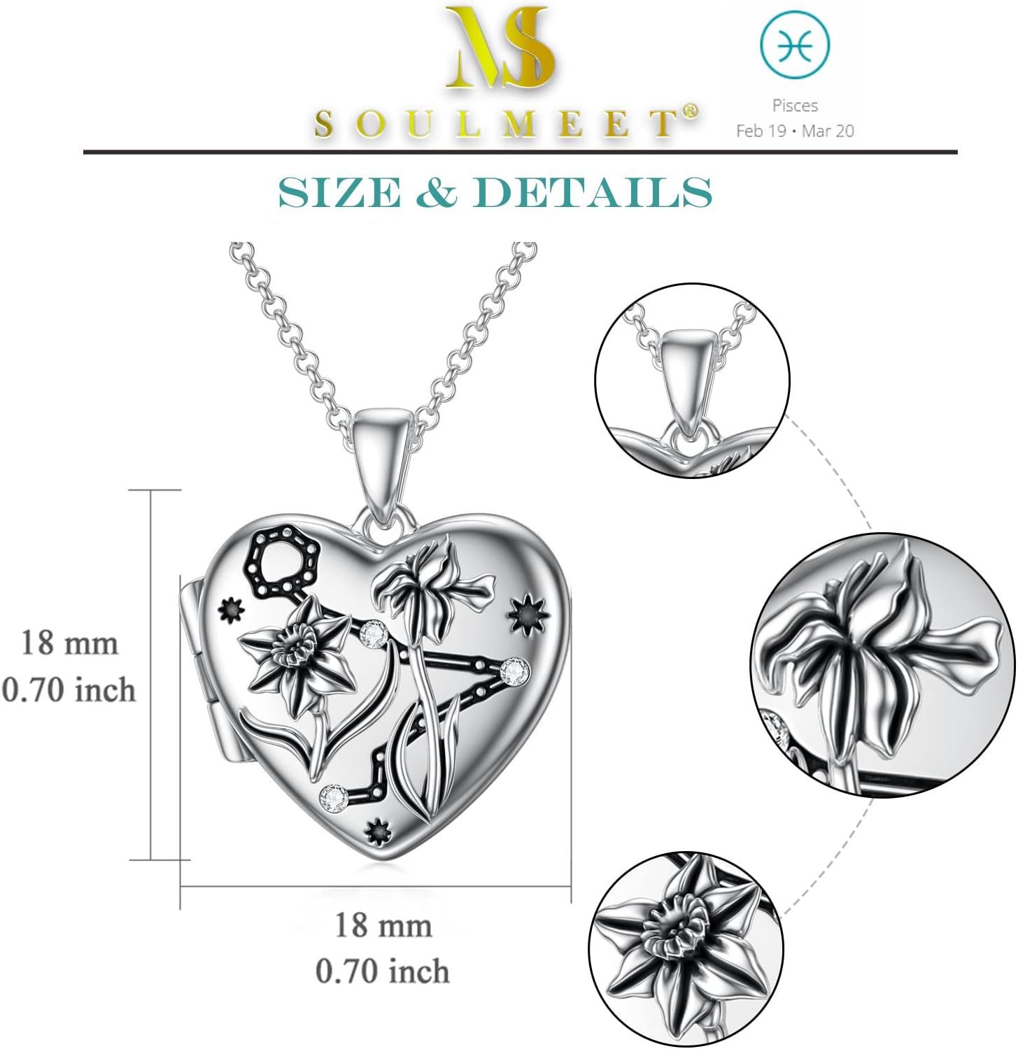 SOULMEET Heart Birth Flowers Zodiac Locket Necklace That Holds Picture Sterling Silver Personalized Various Months Constellation Photo Locket Gift for Loved Ones' Birthday Lucky Horoscope