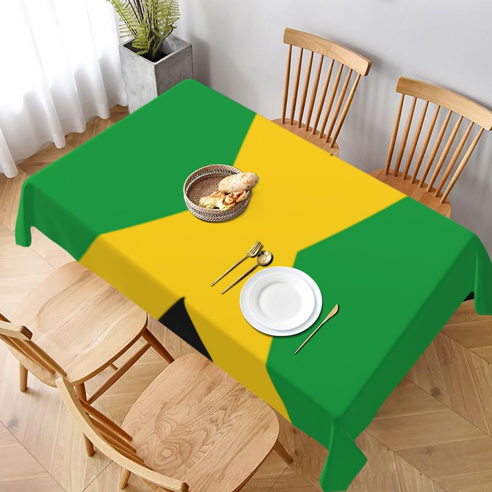 BNVSADC jamaica flag Printed Rectangle Tablecloth 228x152 CM, Water Resistant Polyester Table Cloth Decorative Fabric Table Covers for Kitchen Dining Table Parties Camping