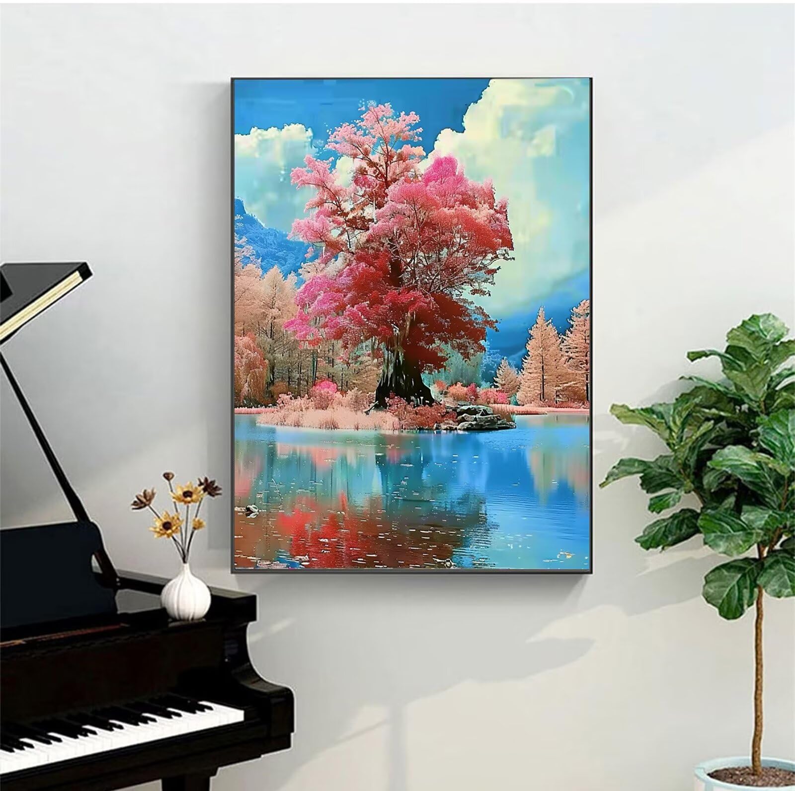 Malen Nach Zahlen Erwachsene Kinder Anfänger DIY Handgemalt Ölgemälde auf Leinwand Kit für Home Deko oder Geburtstag Weihnachten Geschenk Mit Farbe und Pinsel, Flüstern Herbst 60x80cm (mit Rahmen)