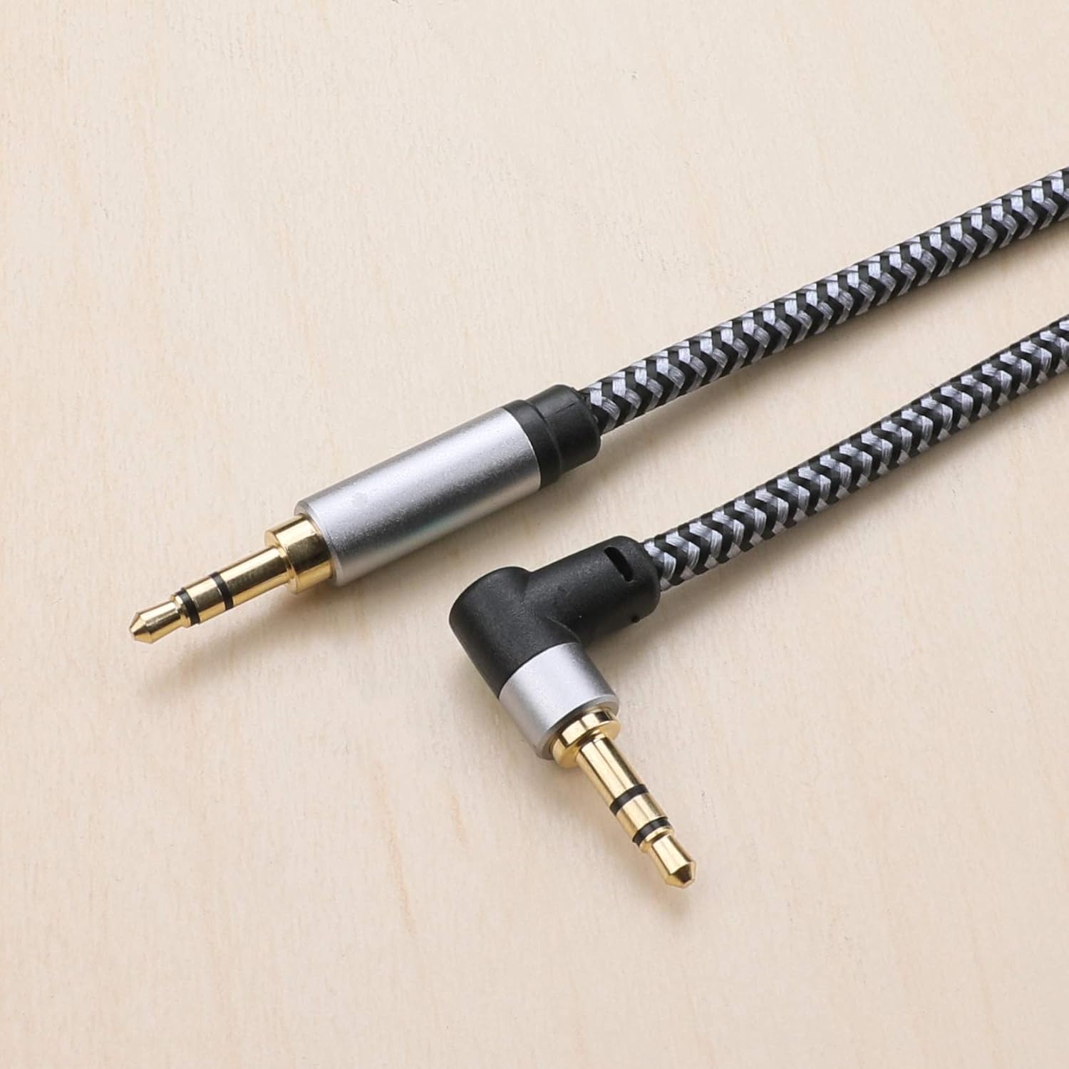 Morelecs Right Angle Aux Cable, 3.5mm Auxiliary Audio Cable 6ft Nylon Braided Male to Male AUX Cord Compatible for Headphones, iPods, iPhones, iPads, Home/Car Stereos and More (Grey)