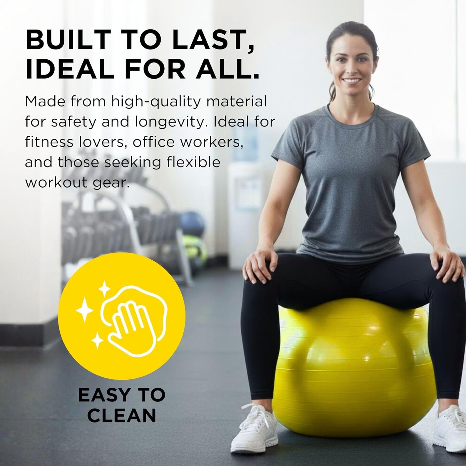 THERABAND Standard Exercise Ball, 18" Yellow Stability Trainer for 4'7"–5' Users, Yoga & Pilates Ball, Balance & Core Trainer, For Athletes Fitness at Gym & Home - Image 3