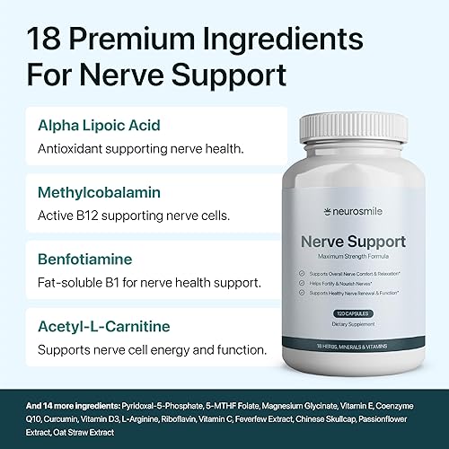 Miniatura 4 de Suplemento de apoyo nervioso Apoya la sensación saludable Ácido alfa lipoico 600 mg, metilcobalamina y L-carnitina 18 nutrientes 120 cápsulas