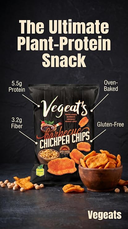 Vegeats Chickpea Chips Barbecue 50g | Oven-Baked, Gluten-Free, (Pack of 4), 5.5g Protein, 3.2g Fiber, Vegan, Gluten-Free, Crunchy, Plant Protein Snacks 1.7oz bags