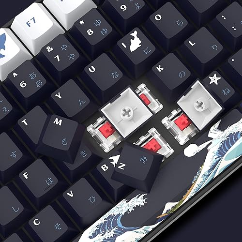 Miniatura 10 de Teclas PBT 60 por ciento, teclas japonesas Great Wave Off Kanagawa, juego de teclas personalizadas DYE-Sub, teclas de perfil cereza para teclado