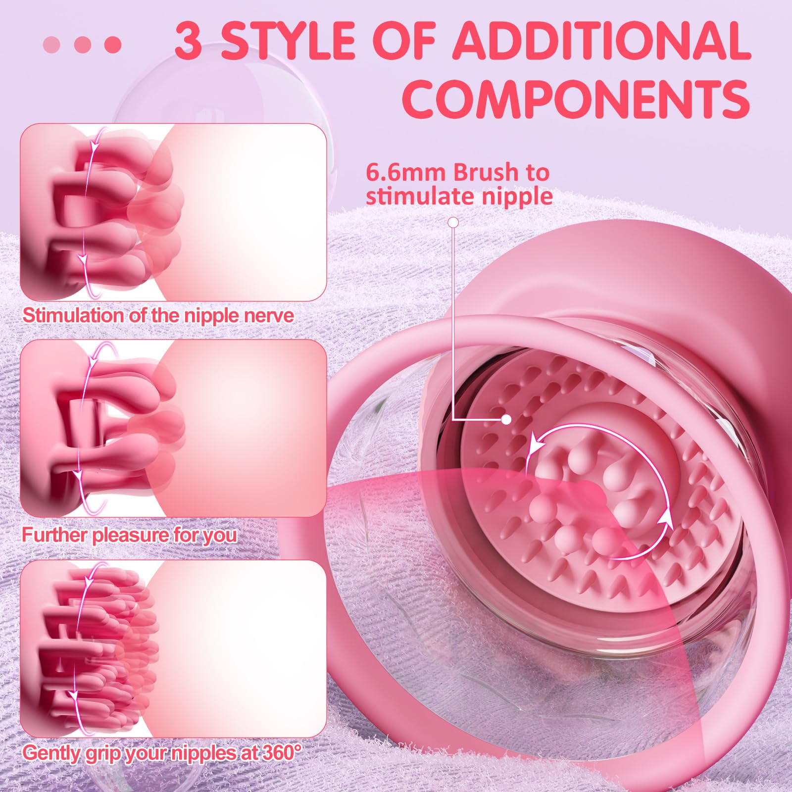 Sex Toys Sucking Nipple Toys - Nipple Vibrator Women Sex Toy Manual Sucking with 10 Powerful Rotation Modes 3 Brush Heads Stimulator Massager, Rechargeable Adult Toys for Women Couples Pleasure Rose