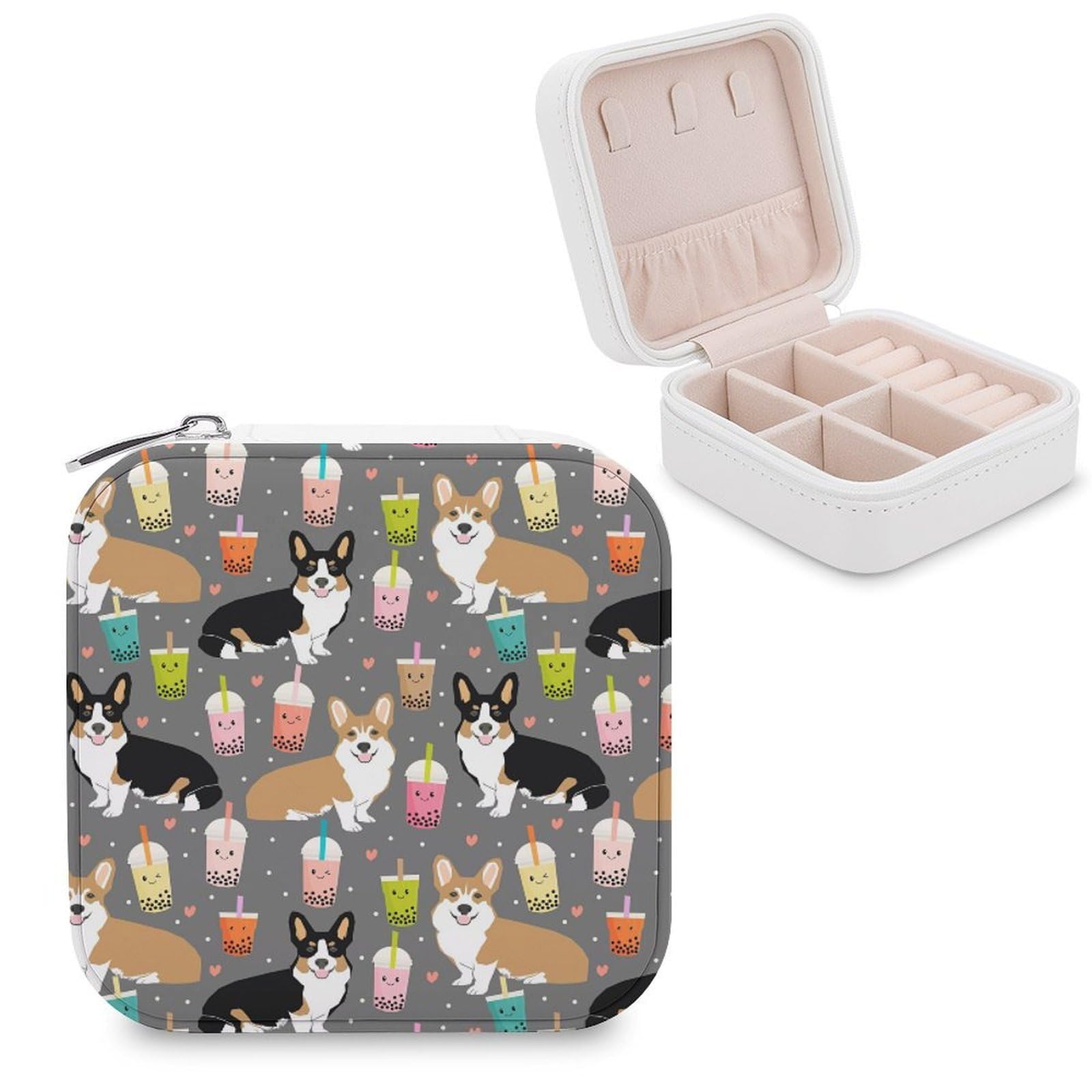 Boîte à bijoux Corgi en cuir synthétique et doublure flanelle