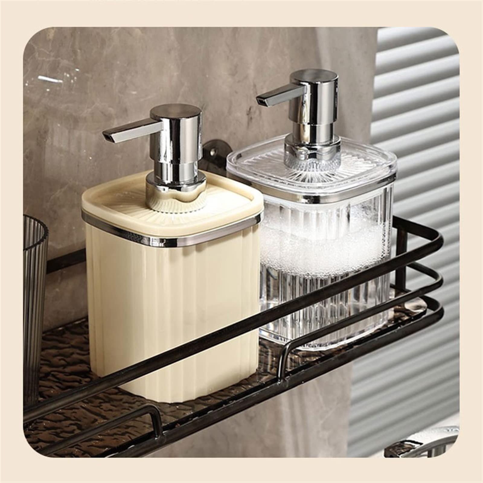 Dispenser per Doccia da 440 ml, flacone divisibile per Shampoo e Gel High Beauty con Pompa a Pressione per Bagno e Cucina (Colore: Beige)
