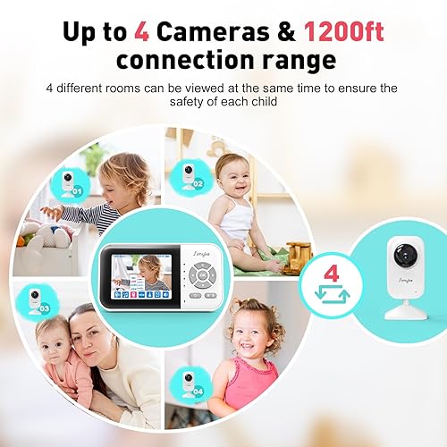 Miniatura 8 de Simyke Monitor de video para bebés con cámaras y audio monitor LCD de bebé de 35 pulgadas con conversación de 2 vías visión nocturna detección de