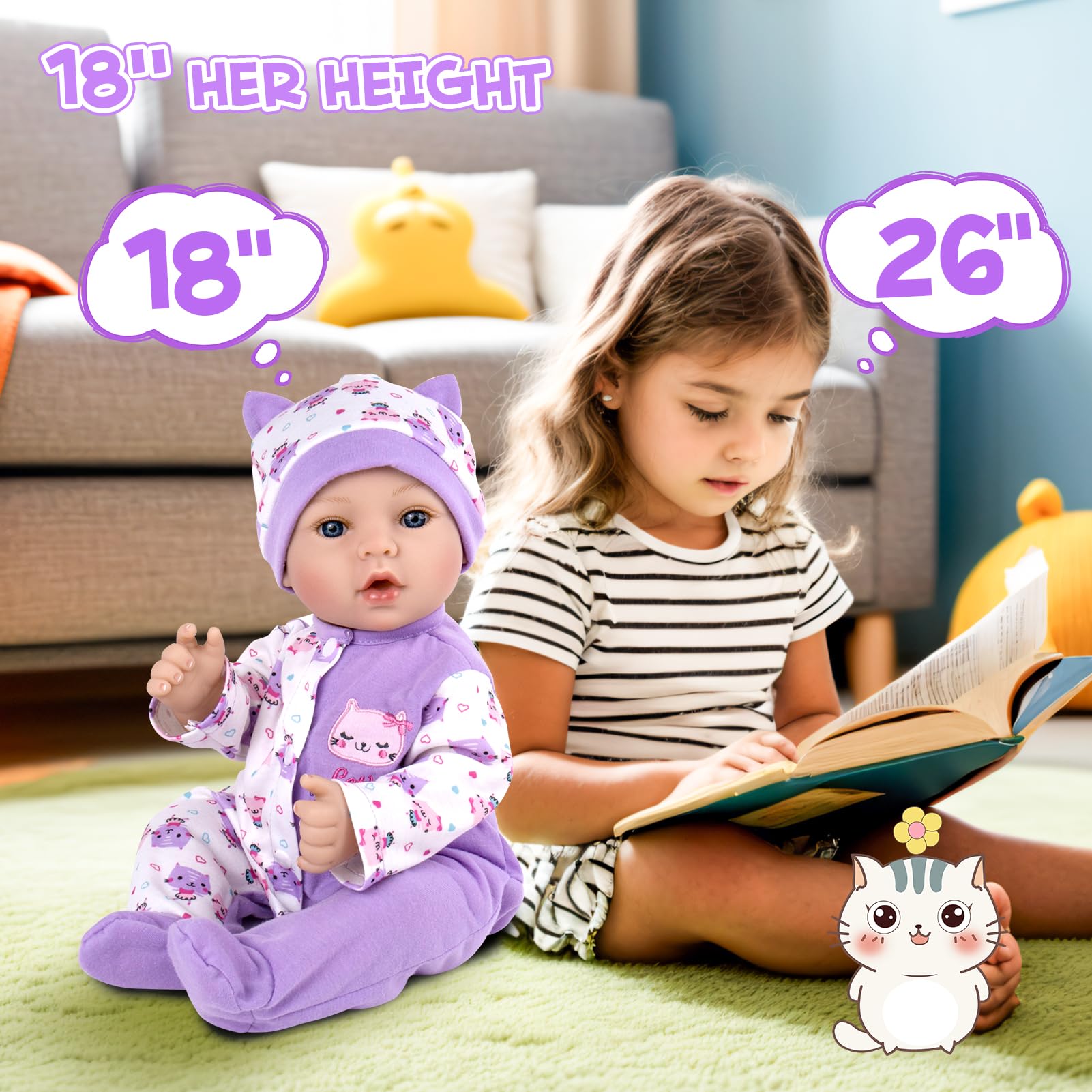 Muñecas de bebé recién nacidas realistas de 18 pulgadas que se ven reales, bonito juego de regalo para niños, futuros padres, abuelos 5