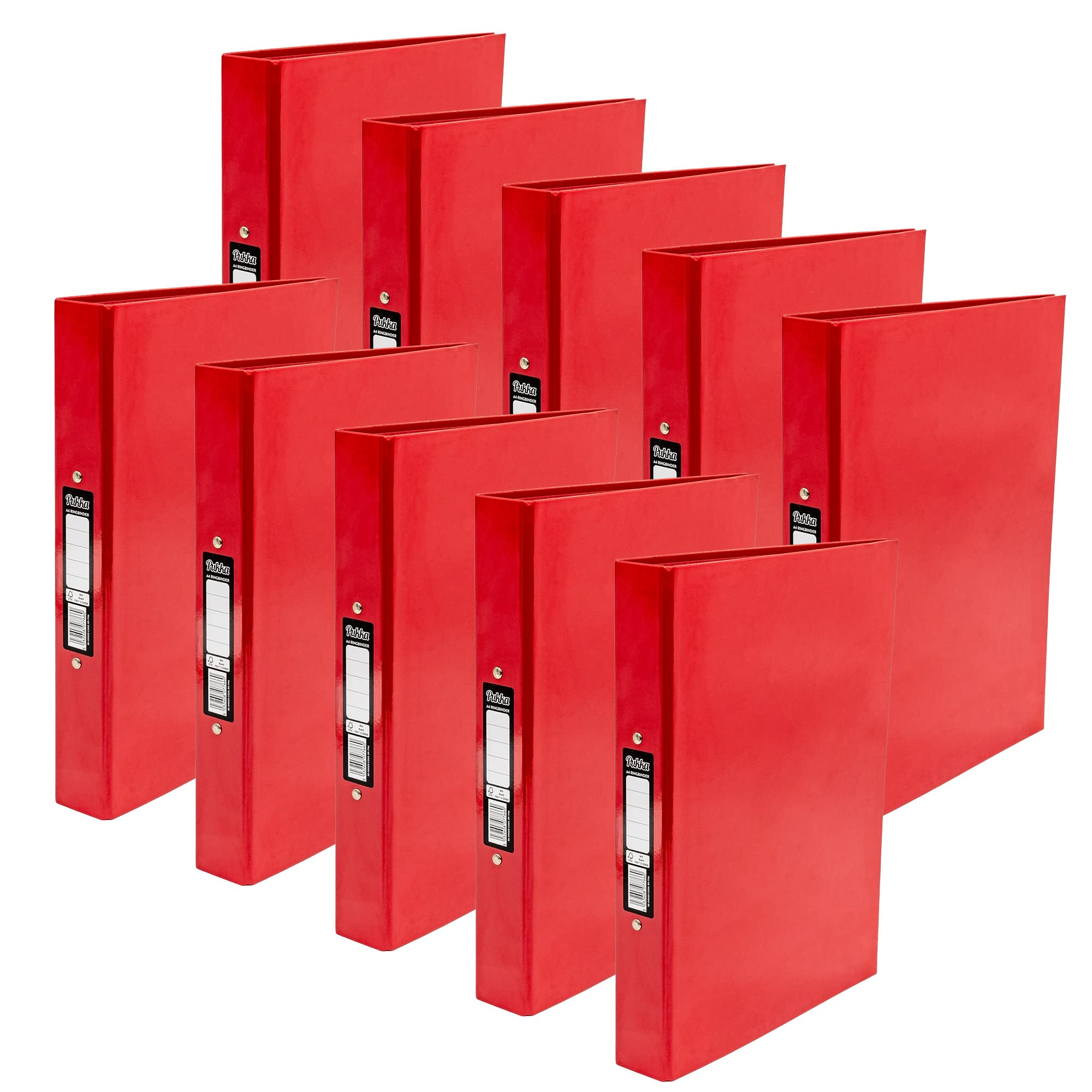Pukka Pad, Brights A4 Ringbinder Files with 2 O-Ring Mechanism – 10 Pack – 40mm Spine with Customisable Label for Large Amounts of Documents – 32 x 26.3mm, Red — image 1
