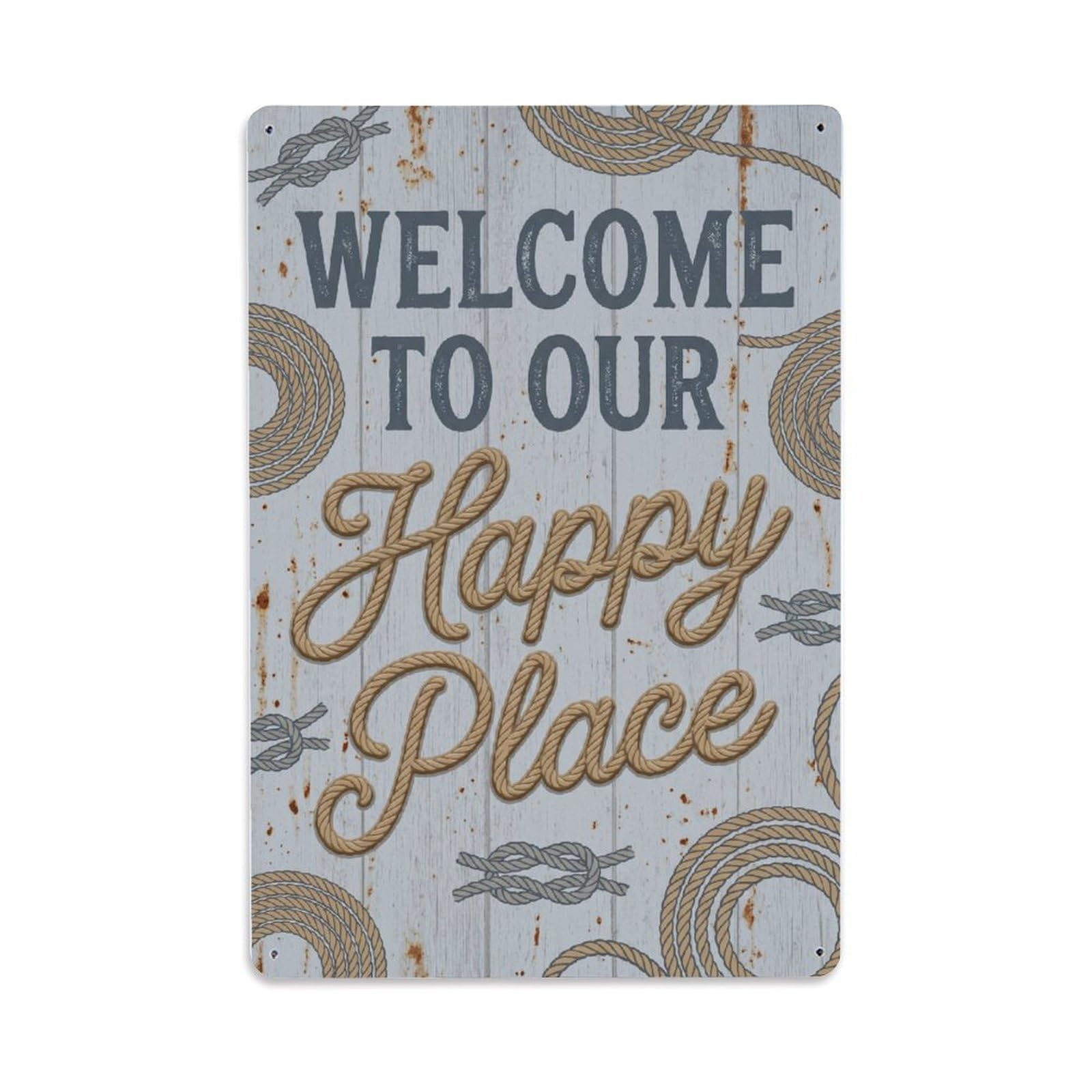 Welcome To Our Happy Place Vintage Chandlery Wharf Metal Tin Sign Plaque Wall Decor for Cafe, Club Bar, Office, Home Garden Metal Poster 8x12Inch