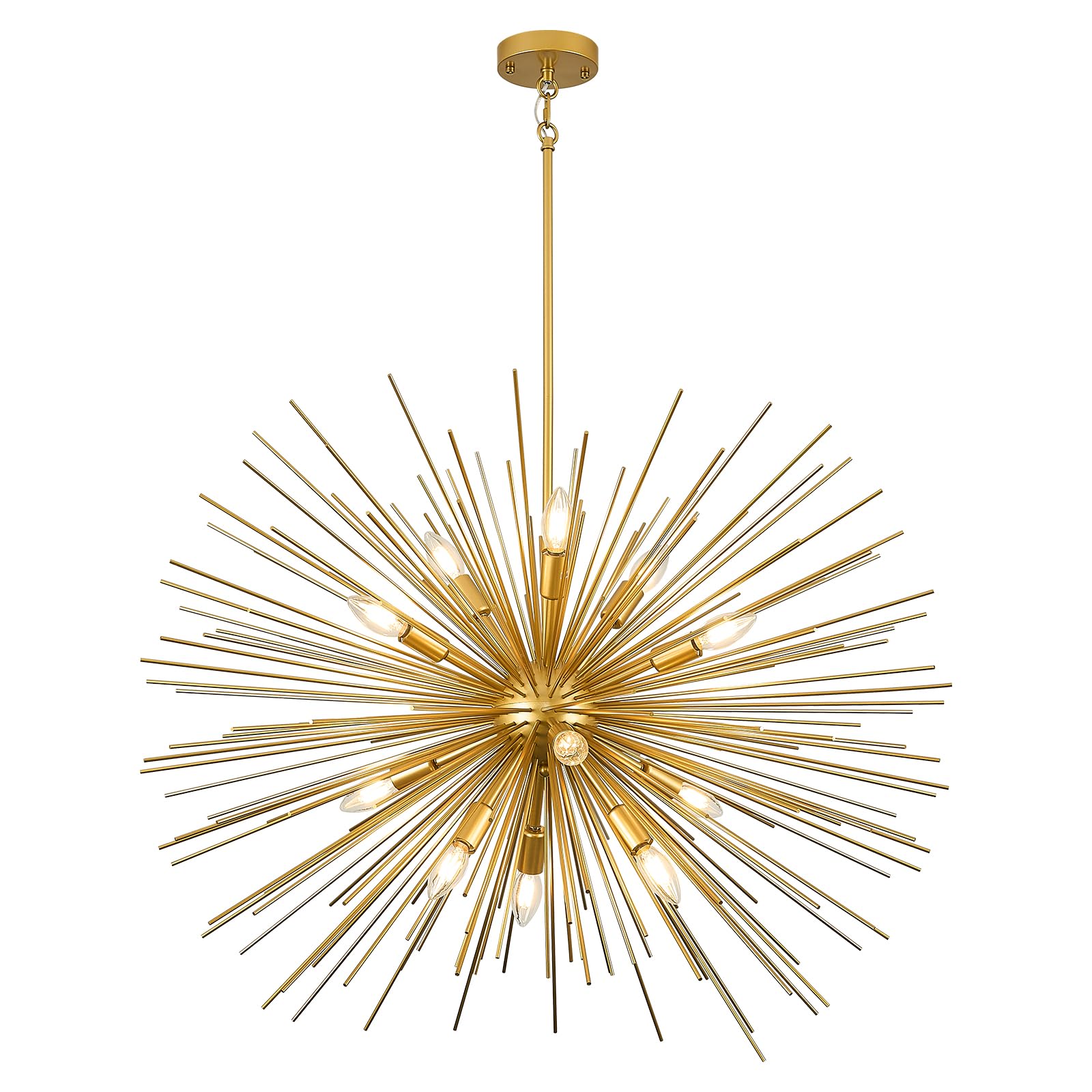 Photo 1 of FookChak 35in Gold Sputnik Chandelier 12-Light Starburst Chandelier Light Fixture Solid Metal Mid-Century Modern Satellite Light Fixture for High Ceiling Living Room Dining Room Foyer, E12