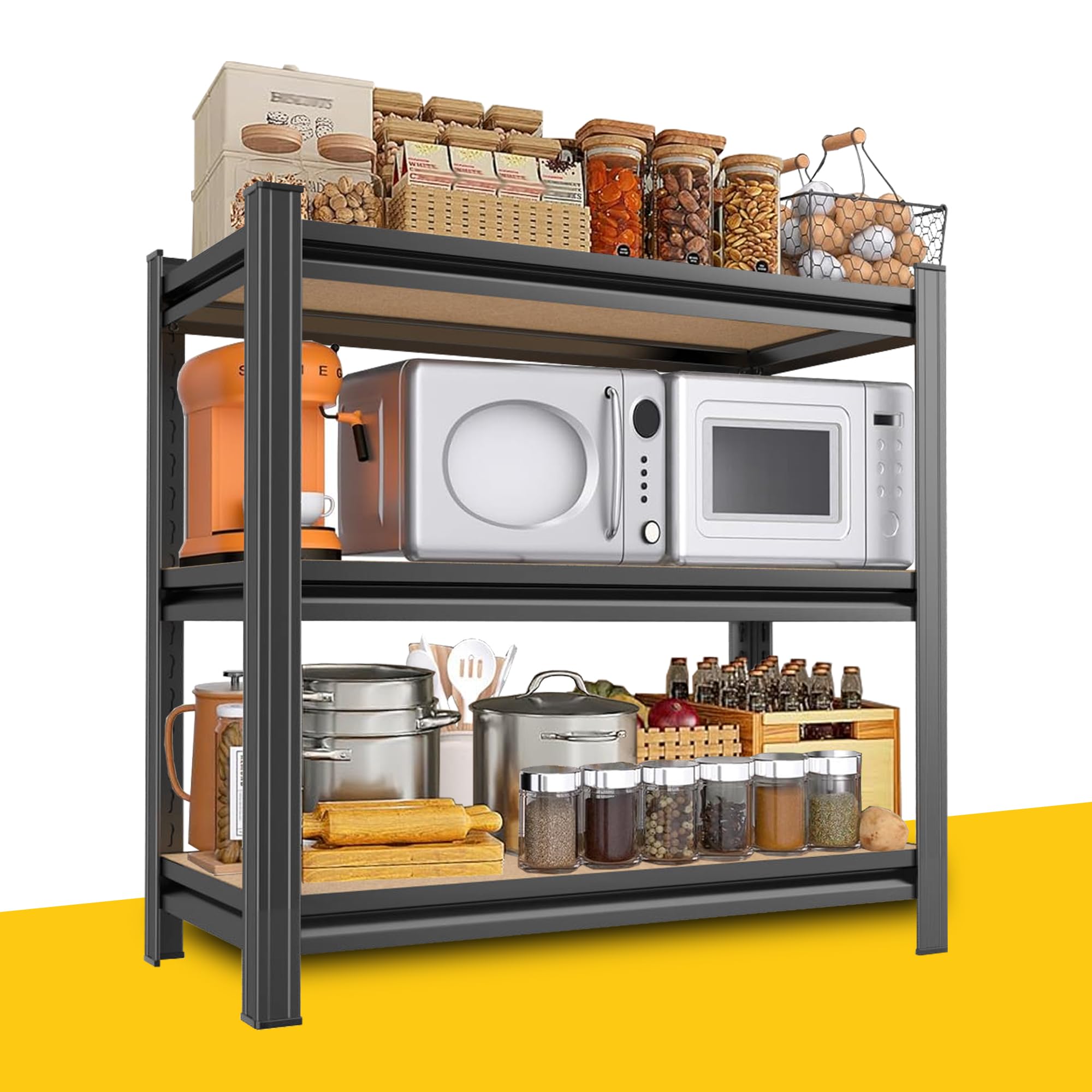 SFTORMAS 3-Tier Metal Storage Shelves, Adjustable Standing Storage Rack Shelf, Heavy Duty Steel Shelving Unit Organizers for Kitchen Bathroom Pantry