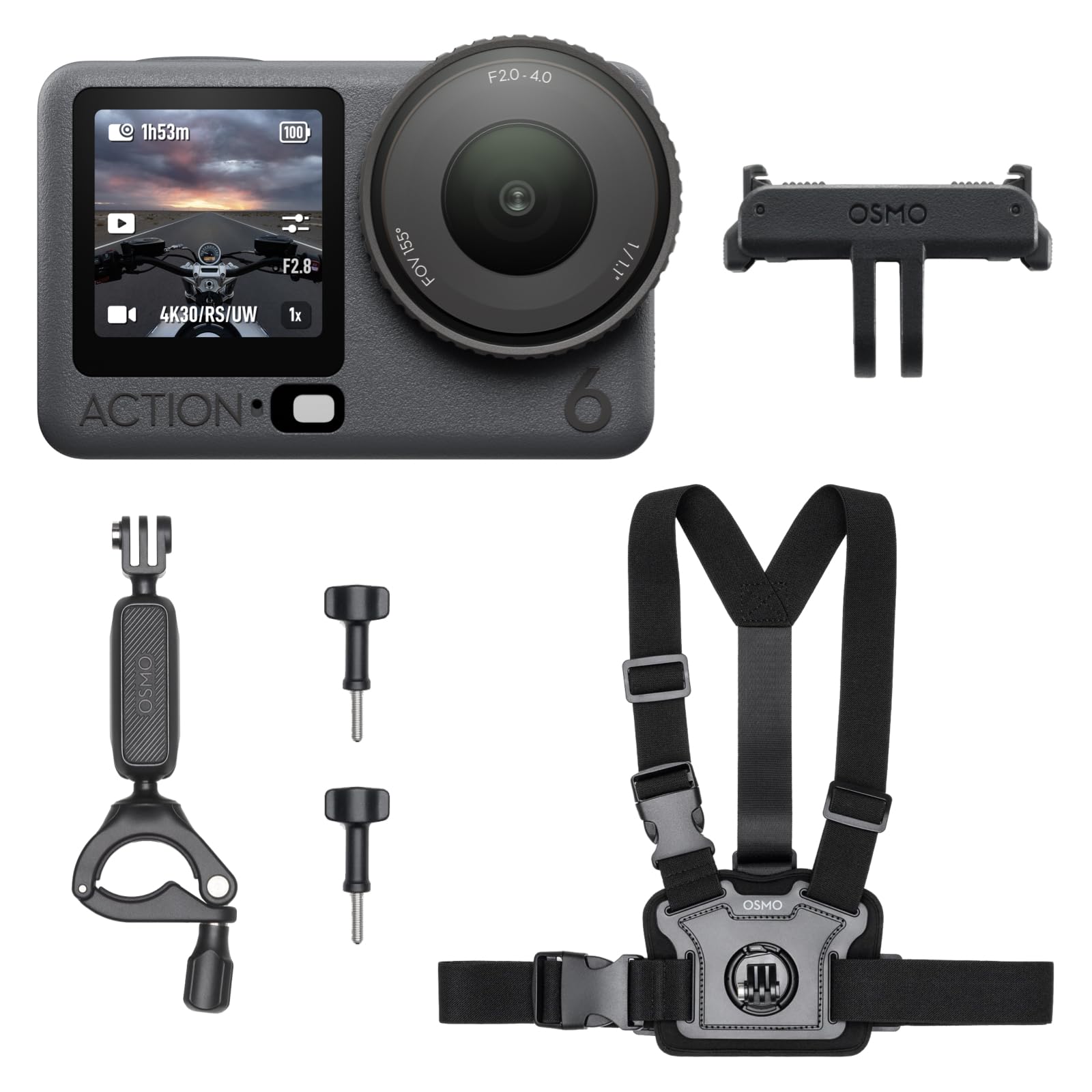 DJI Osmo Action 6 Combo Motociclismo/Mountain bike, action cam 4k per motociclisti, sensore quadrato da 1/1,1″, FOV 155°, batteria da 4 ore, fotocamera ideale per avventure su strada