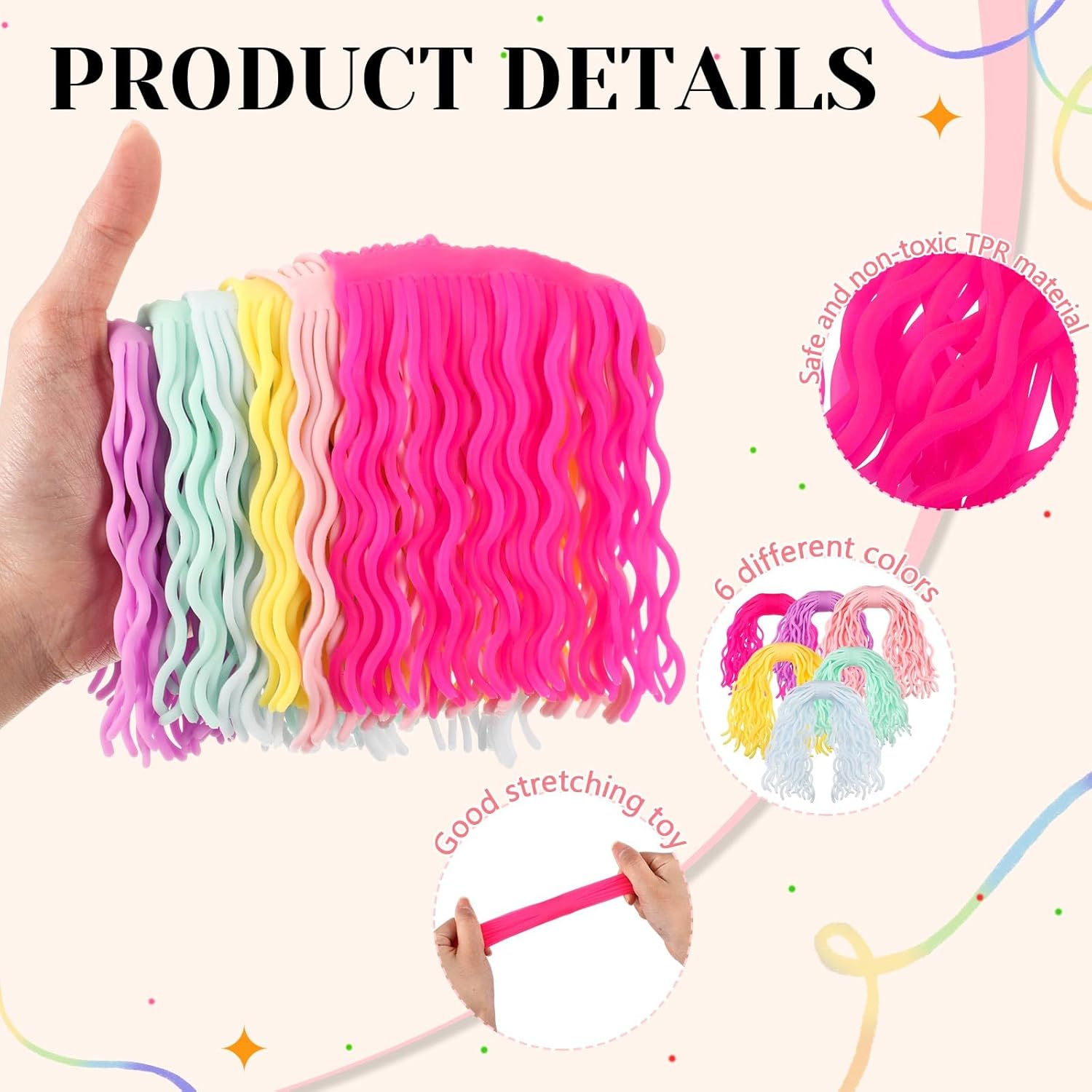 Novabright 18 Pieces Spaghetti Stretch Fidget String Sensory Fidget Worm Muticolor Squeeze String for Stress Relief Valentine's Day Gift Adult Office TPR Calming Party Favors (Macaron Colors)