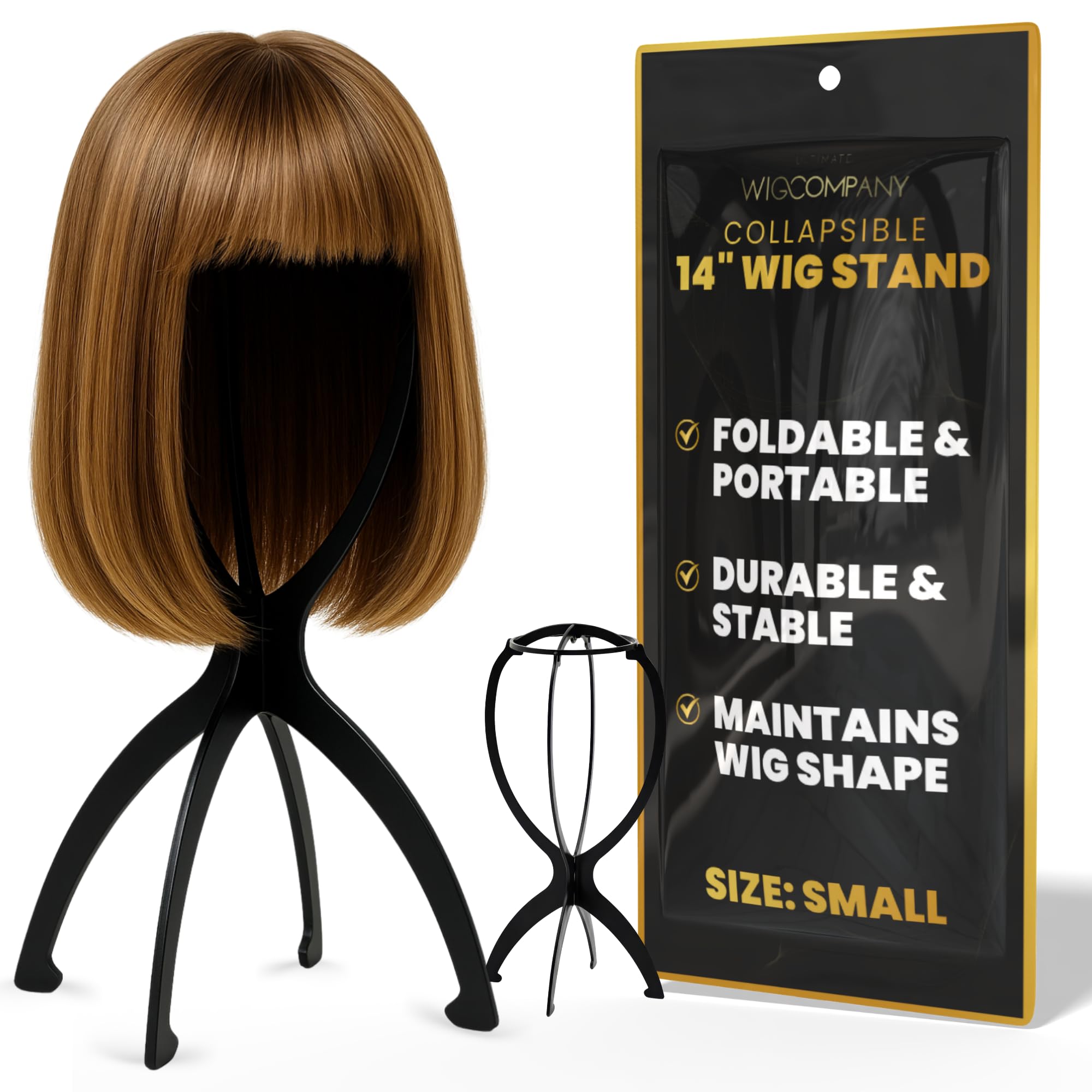 Ultimate Wig Company Black Collapsible Wig Stand – Compact Wig Holder For Styling & Drying – Portable Plastic Wig Stand For Short Wigs – Tabletop Wig Head Stand (Short)