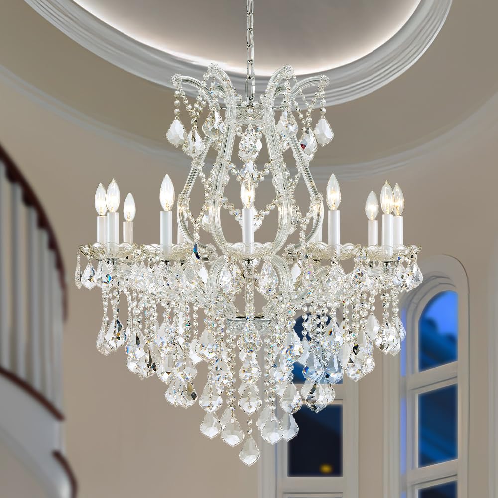 LIZZTREE Large Silver Modern Crystal Chandelier Light Fixtures