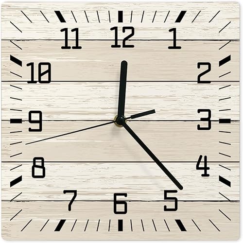 Reloj de pared de color blanco degradado, funciona con pilas, reloj de pared silencioso sin tictac de 10 pulgadas, reloj de pared cuadrado de grano