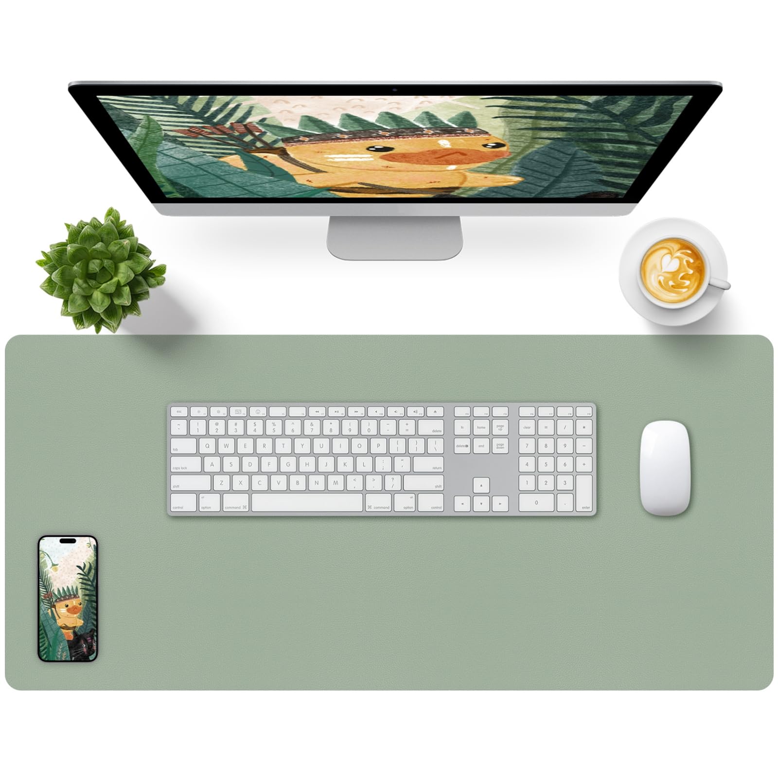 Bloss Leather Desk Mat, Large Mouse Pad, Non-Slip Desk Protector Mat, Leather Desk Blotter, Waterproof Desk Pad for Office Home Decor/Grey Green(35.4×15.7 Inches)