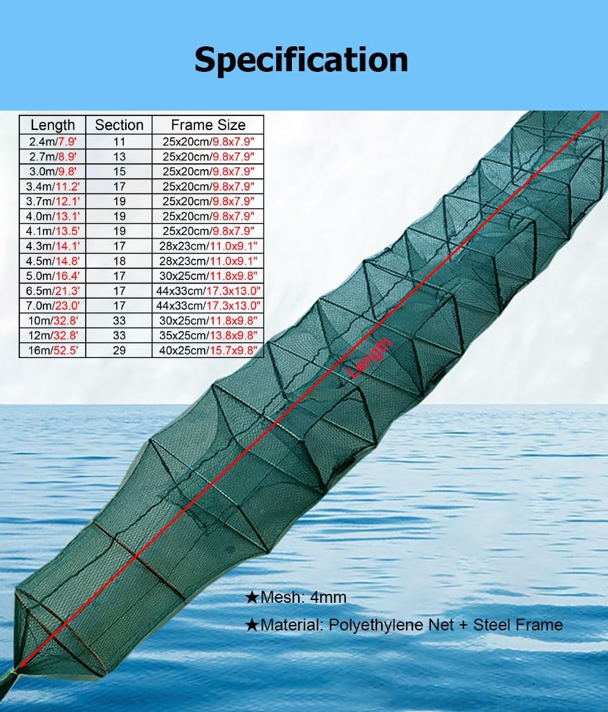 Red de Pesca Plegable de 2,3 a 16,9 m de Largo, Trampa for camarones y Peces carnada, portátil, automática, for atrapar más Peces fácilmente.