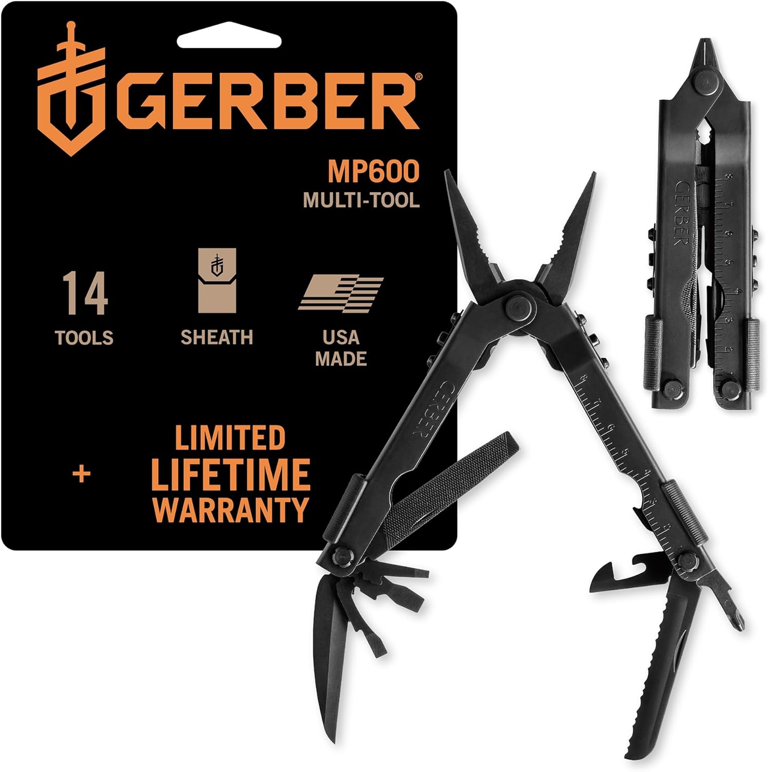 Gerber Gear Multi-Plier 600 – 14-in-1 Multitool with Sheath, Needlenose Pliers, Screwdriver, Serrated Knife, Wire Crimper, Bottle Opener, Can Opener & More – Made in USA – Black with Sheath Gerber Gear Multi-Plier 600 – 14-in-1 Multitool with Sheath, Needlenose Pliers, Screwdriver, Serrated Knife, Wire Crimper, Bottle Opener, Can Opener & More – Made in USA – Black with Sheath