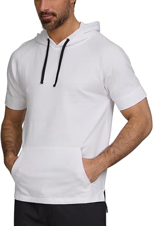 Short Sleeve Hoodie for Men, Breathable Athletic Hooded T Shirts, Mens Gym Workout Pullover Hoodies