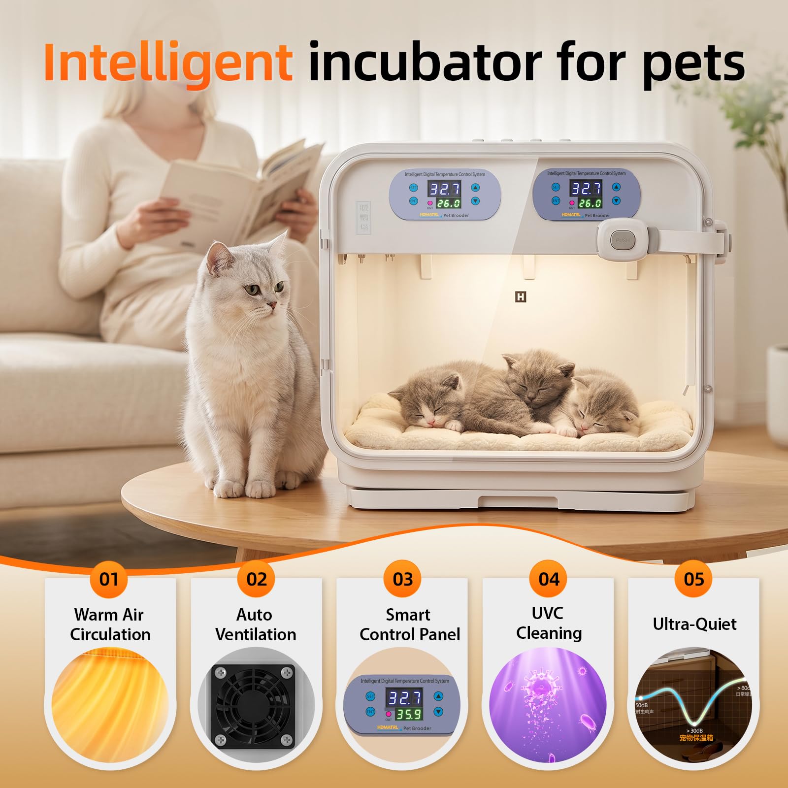 Incubatrice intelligente per cuccioli a temperatura costante, incubatrice per cuccioli appena nati, gattini, piccoli mammiferi e uccelli