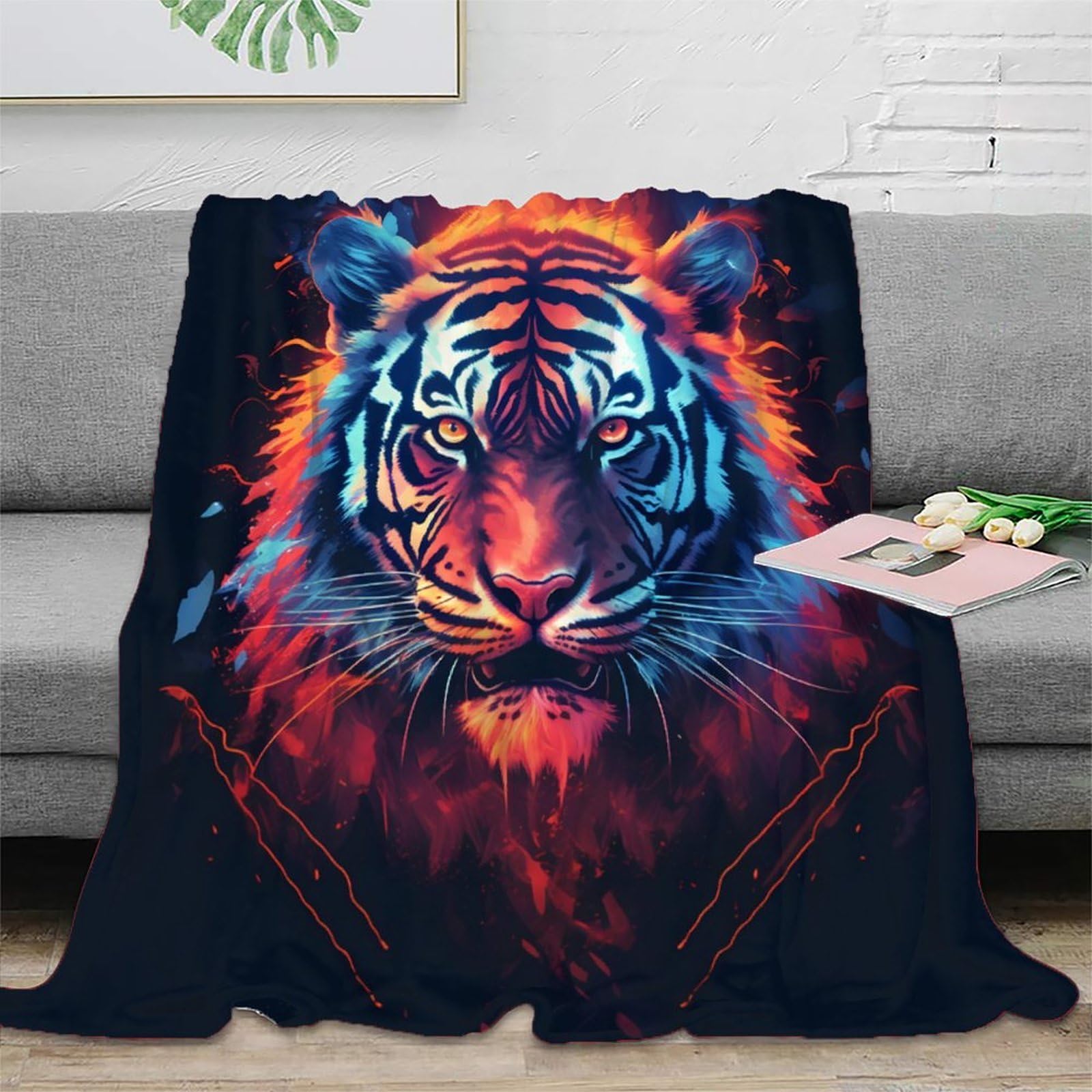 Couverture tigre 3D moelleuse pour soirée cinéma au salon et lecture cocooning étudiante