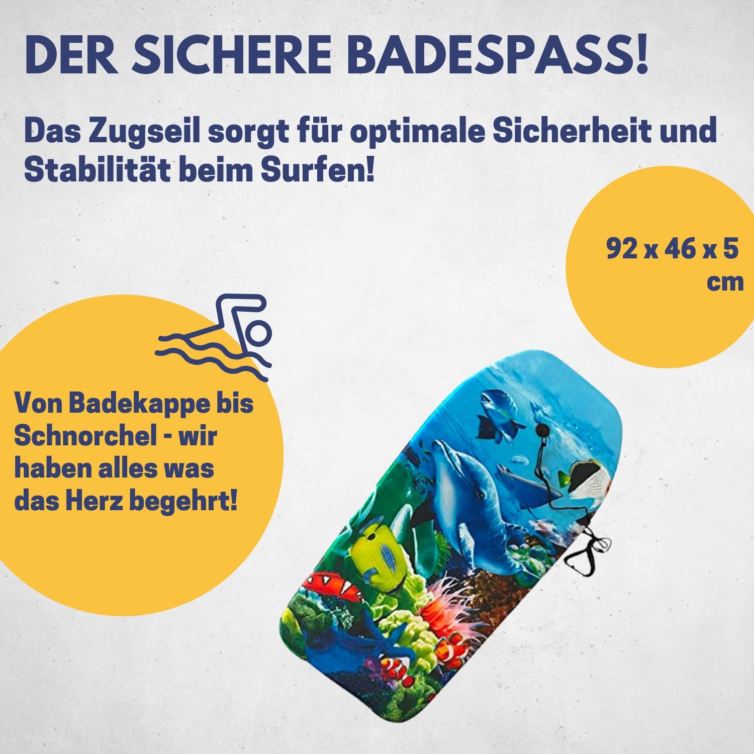 BEST SPORTING Bodyboard Kinder – Leichtes Surfbrett für Strand, Meer & Schwimmbad | 92 x 46 x 5 cm | In verschiedenen Designs | Inkl. Leash für sicheren Halt