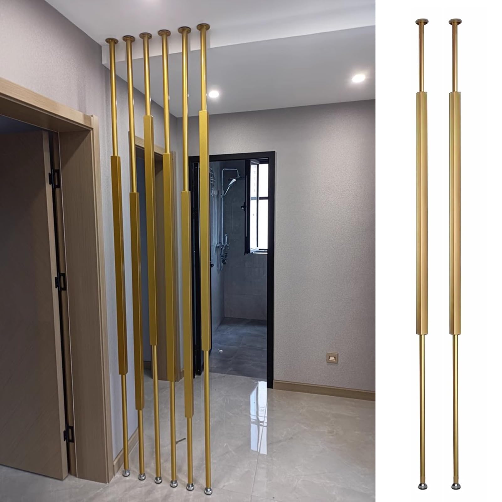 Room Divider Floor to Ceiling Room Dividers Pole - 2 Pieces, Gold Doorway Hotel Cubicle Cubicle Decor, DIY Separator Partition Bars with All Accessories(100cm/39.4in/3.3ft)