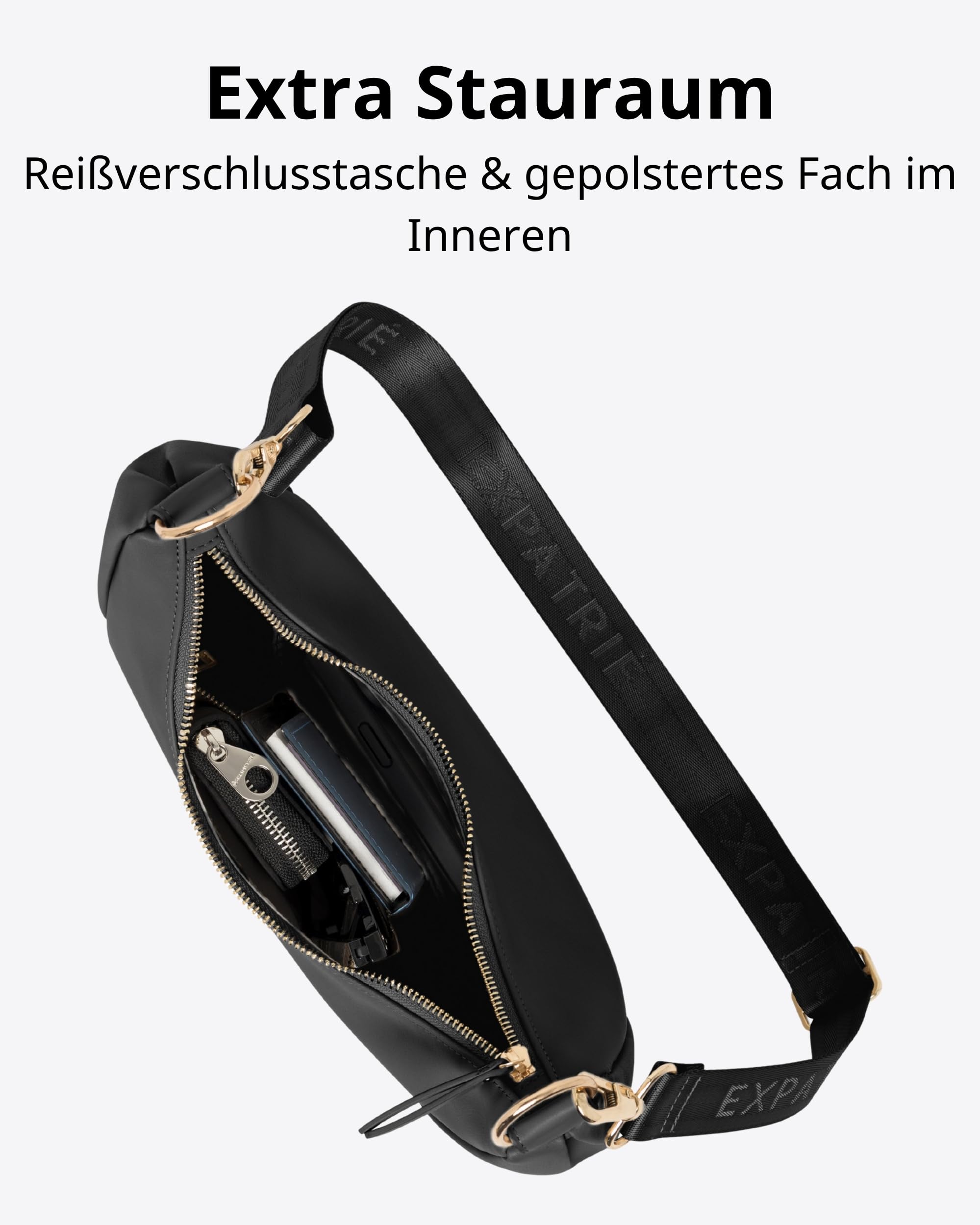 Expatrié Umhängetasche Damen - Lea Small - Half Moon Bag Schultertasche - Crossbody Bag im Halbmond Design - Halbrunde Handtasche aus Veganem Leder - Wasserabweisend