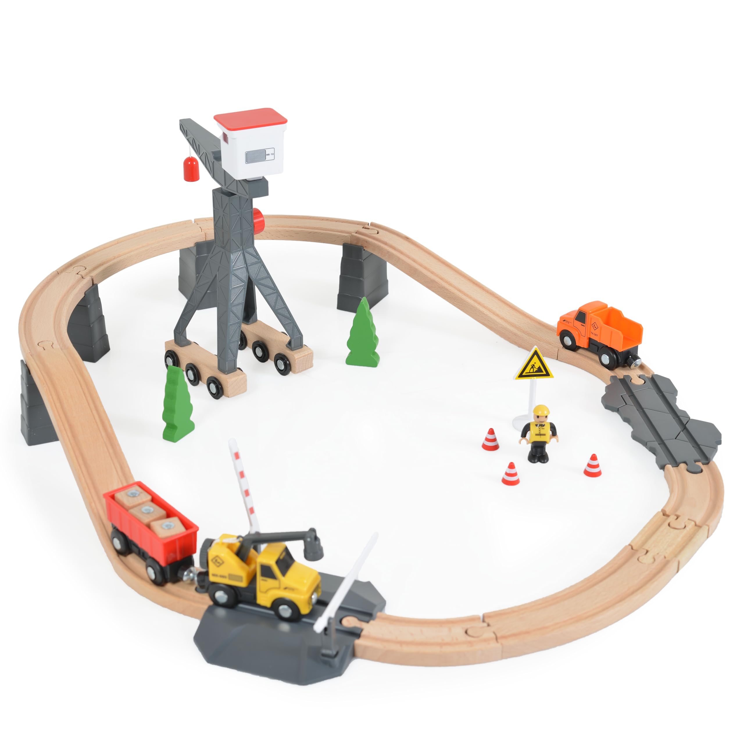 Tooky Toy Trenino Legno Bambini con Binari e Piattaforma Costruzione in Legno FSC, Set Ferroviario Montessori Educativo, Stimola Motricità Fine e Sviluppo Cognitivo e Creativo, da 3 Anni - 35 Pezzi