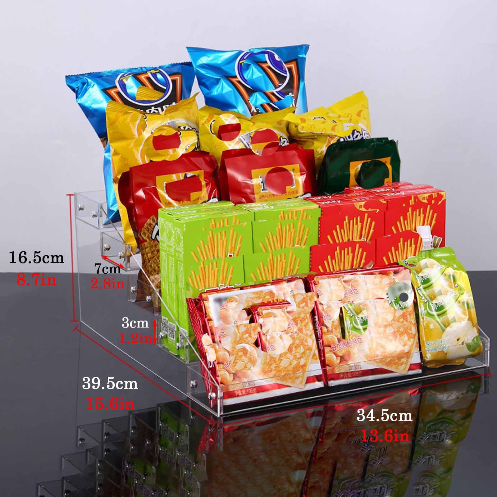 Estante para aperitivos Expositor de Bebidas para Supermercados/ Fiestas/ Oficina, Especiero de Cocina para Encimera, Estante transparente para Snacks para Panadería/ Cerveza/ Medicina/ Patatas fritas