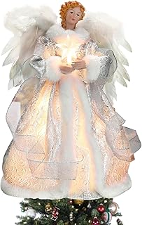Angel Christmas Tree Topper, Angel Statue for Christmas Tree with LED Light,Illuminated Angels Tree Topper for Christmas Tree Decoration,Christmases Party Supplies Angel with Warm Yellow Light