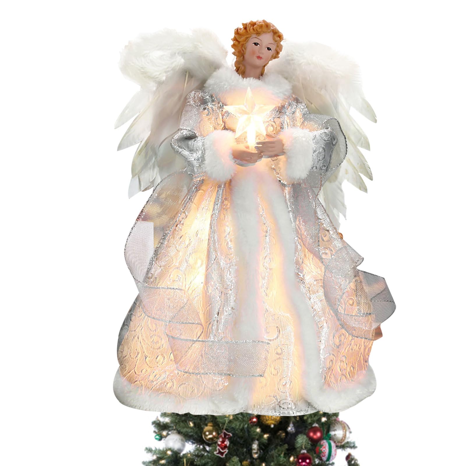Puntale Per Albero Di Natale A Forma Di Angelo Con Luci A LED Alimentato A Batteria Decorazioni Natalizie Luminose Puntale Per Albero Di Natale 99171073