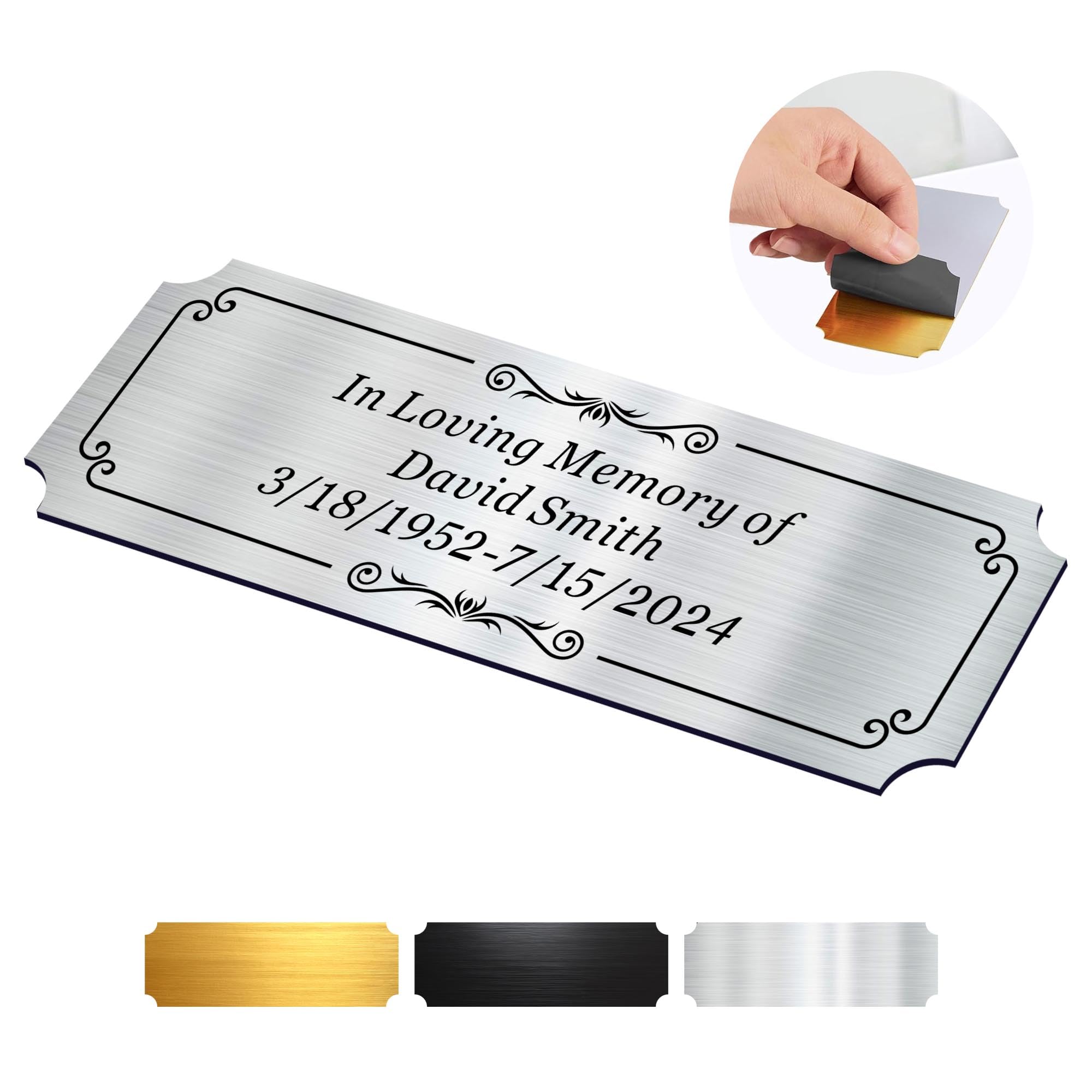 Personalised Memorial Plaques Engraved Plaques for Doors Urns Custom Name Plate Memorial Gifts Name Label Plaques Name Tags with Adhesive Backing (Silver-1, 3x1 in)