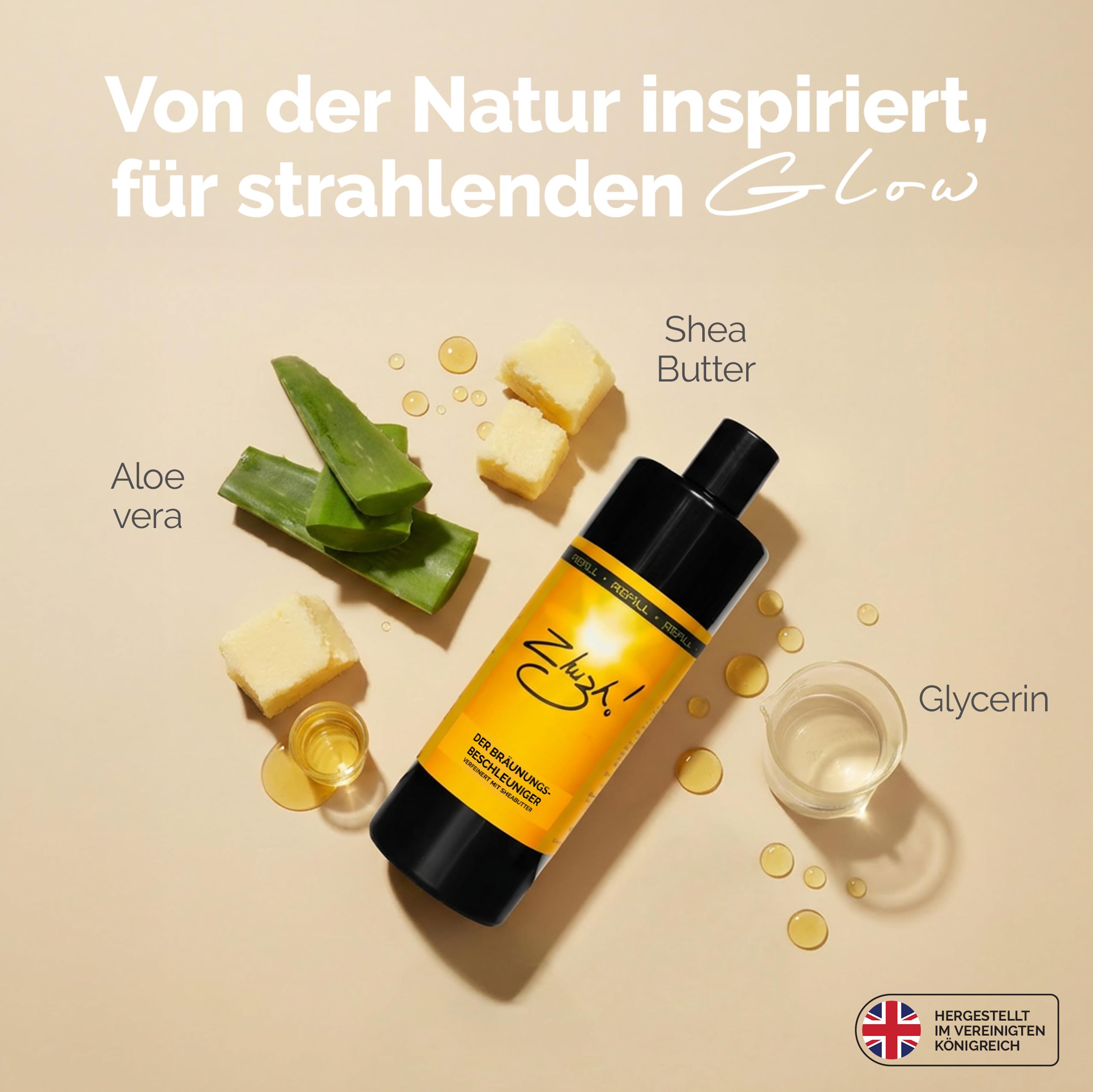 Zhuzh! Bräunungsbeschleuniger 500 ml – Feuchtigkeitsspendende Bräunungscreme für natürliche Bräune ohne Flecken – Ideal für Sonne & Solarium – Mit pflegender Formel für strahlenden Glow – Refill Pack