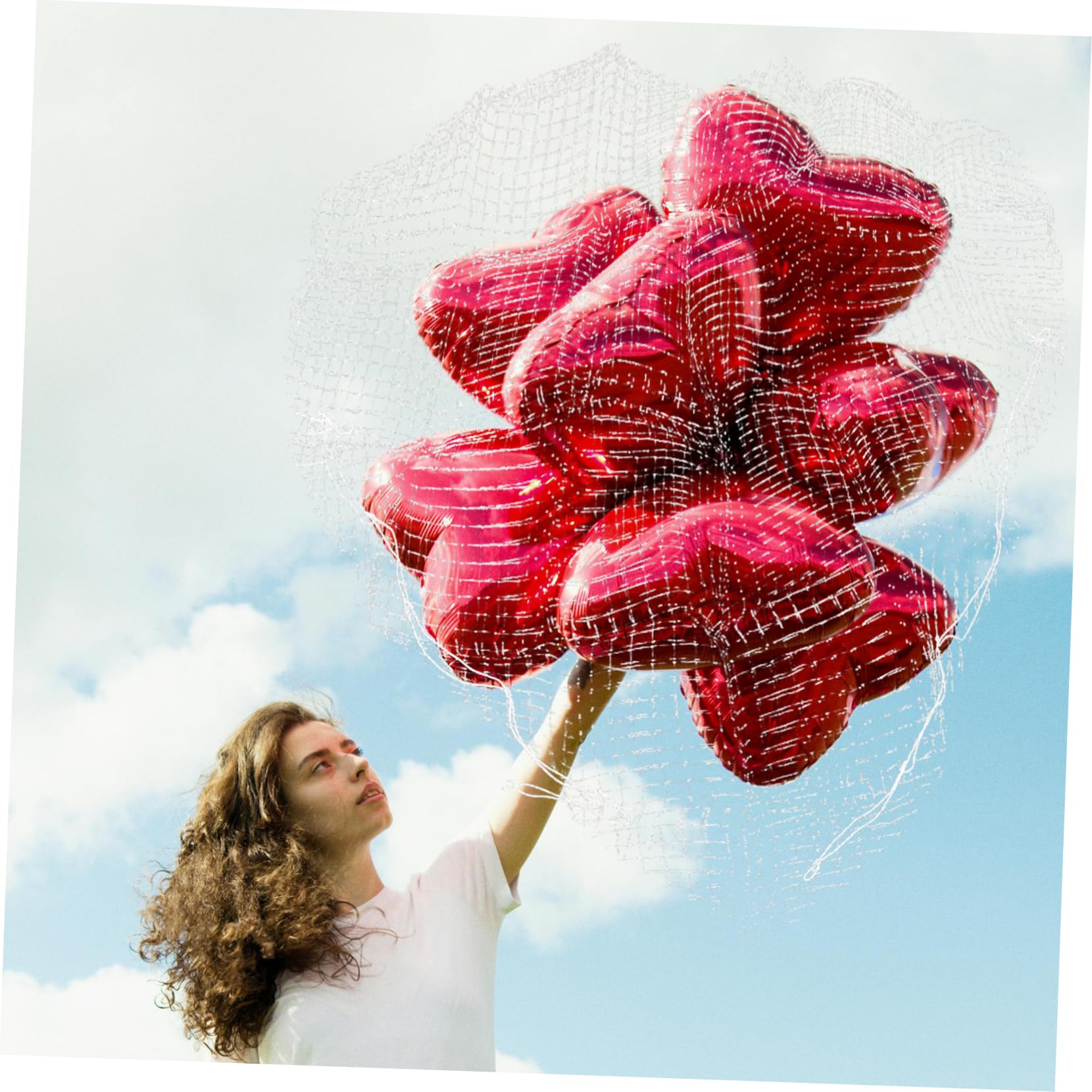 Rete per Palloncini a Cuore Bianca in Pp 51 Pollici per Eventi | Matrimoni e Proposte, Decorativa, Stile Romantico, Aggiunge Senso di Cerimonia, Mesh Ampia